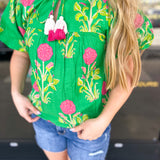 THML - Kelly Green Garden Blouse-200 Fashion Blouses-THML-July & June Women's Fashion Boutique Located in San Antonio, Texas