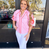 THML - Pink & Poppy Blouse-200 Fashion Blouses-THML-July & June Women's Fashion Boutique Located in San Antonio, Texas