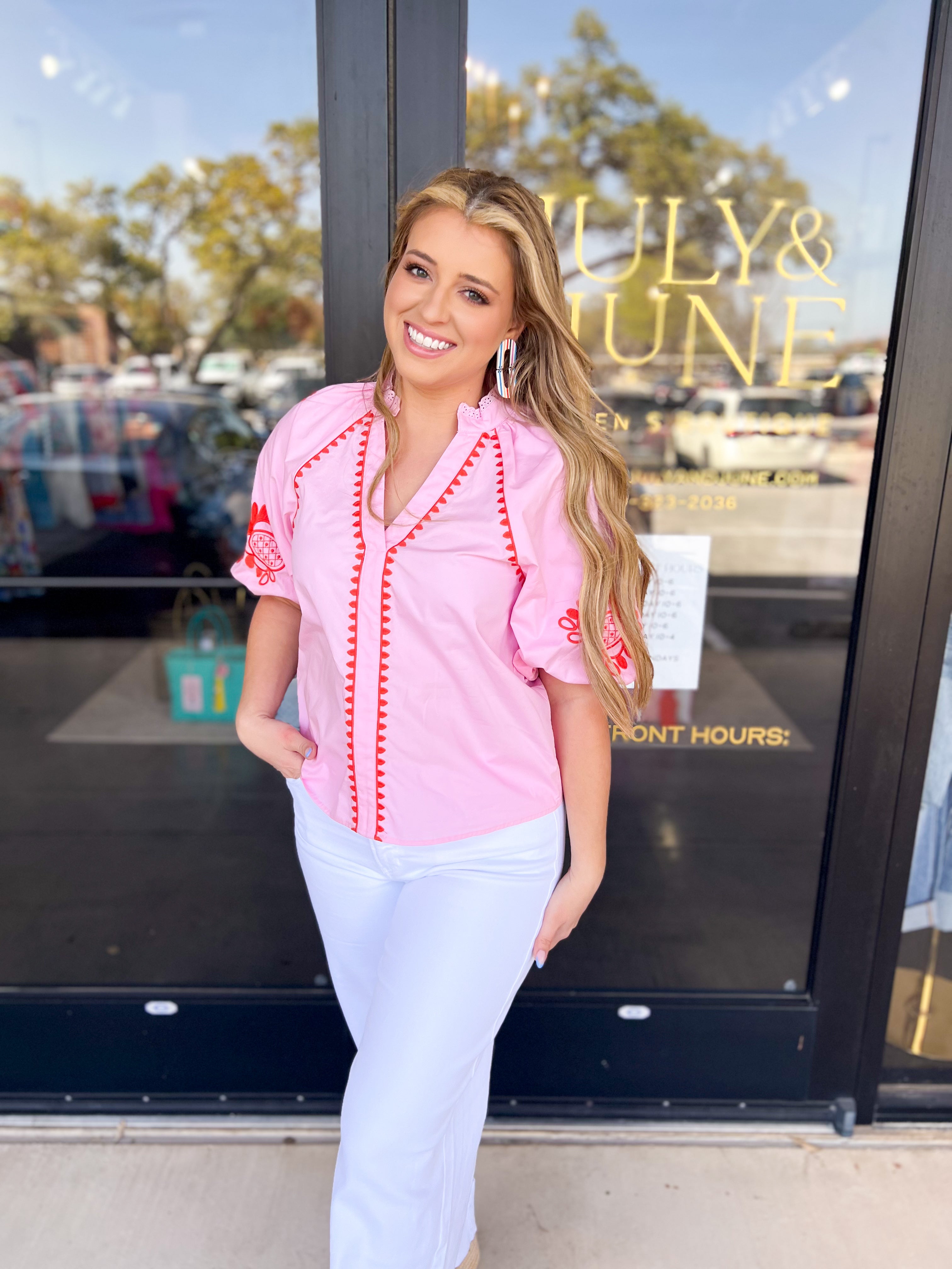 THML - Pink & Poppy Blouse-200 Fashion Blouses-THML-July & June Women's Fashion Boutique Located in San Antonio, Texas