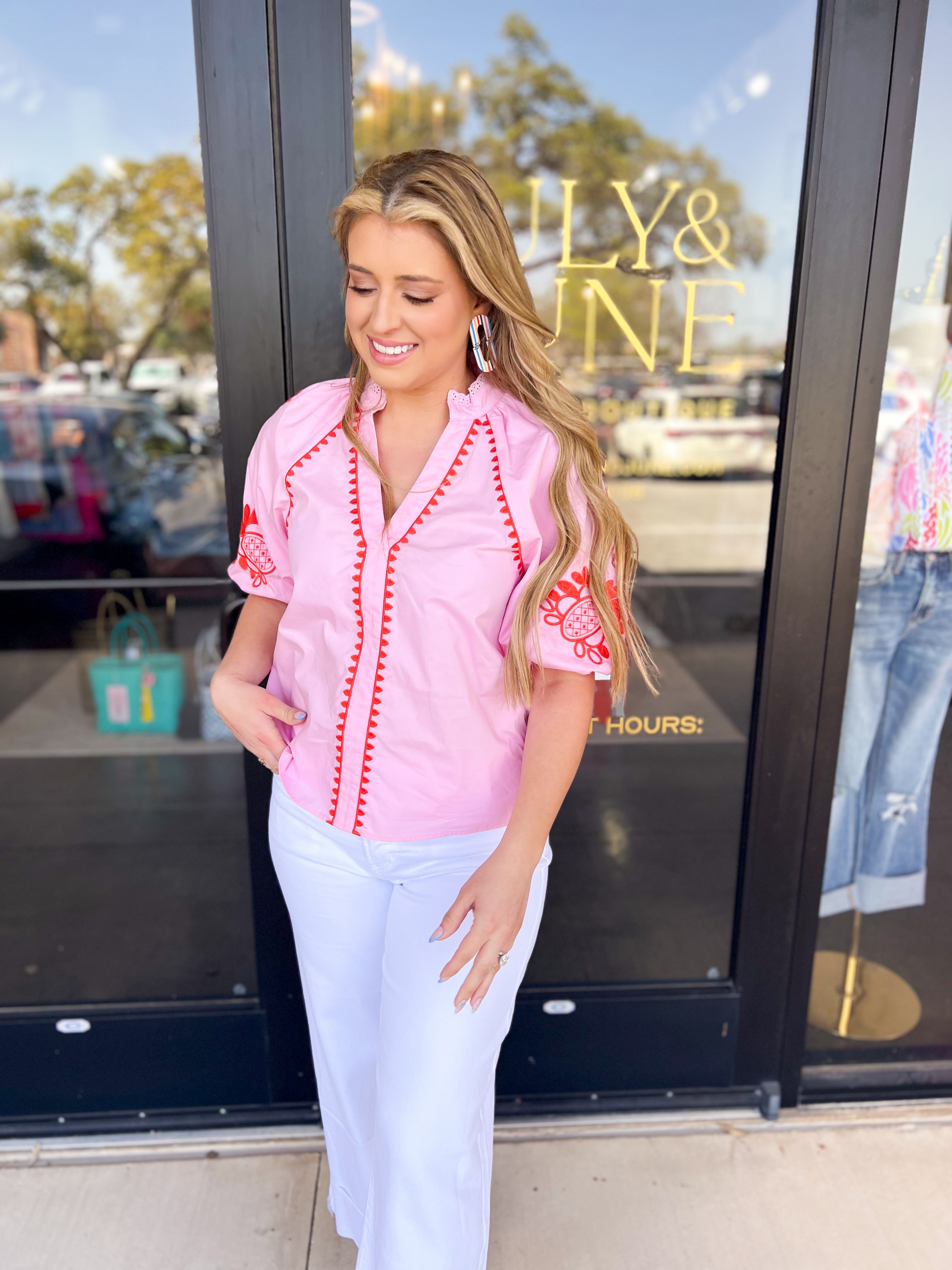 THML - Pink & Poppy Blouse-200 Fashion Blouses-THML-July & June Women's Fashion Boutique Located in San Antonio, Texas