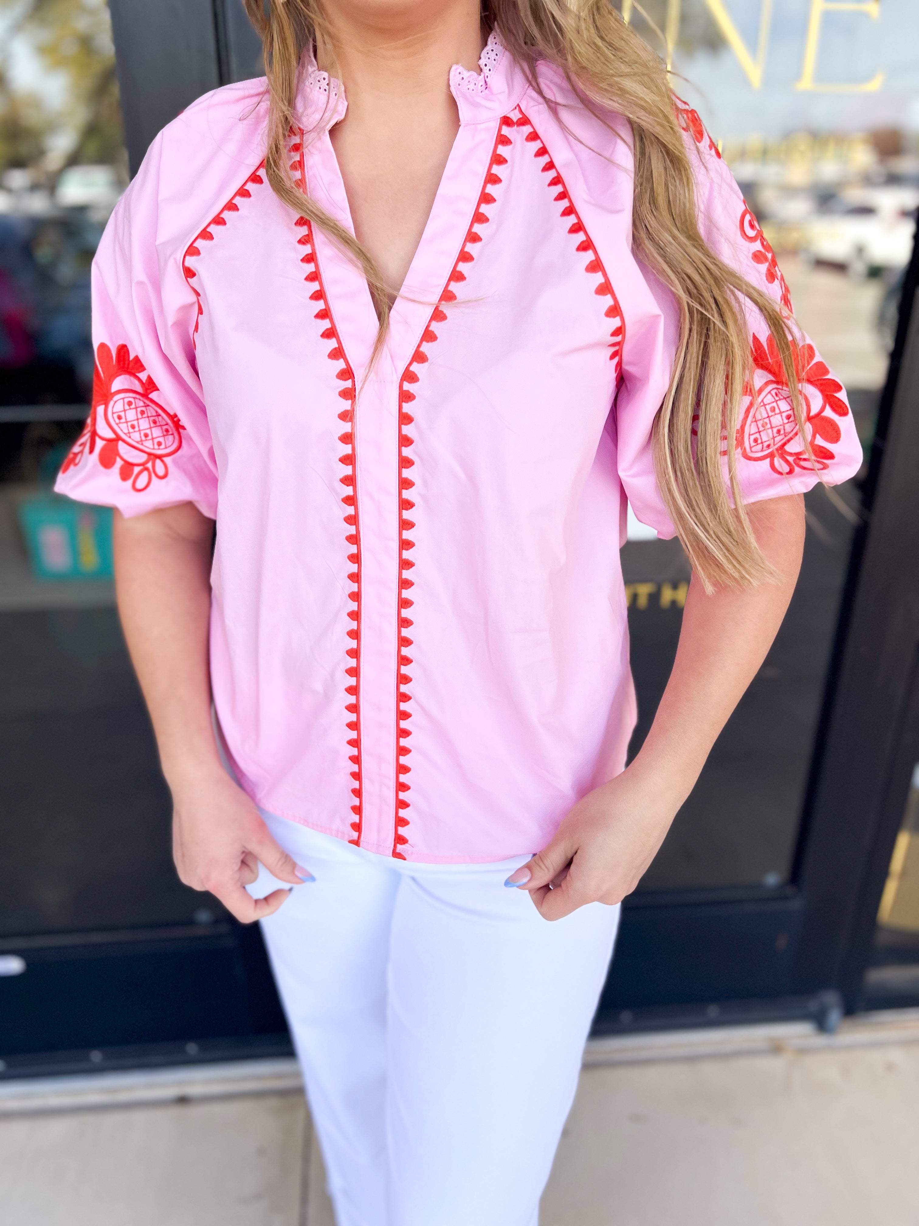 THML - Pink & Poppy Blouse-200 Fashion Blouses-THML-July & June Women's Fashion Boutique Located in San Antonio, Texas