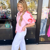 THML - Pink & Poppy Blouse-200 Fashion Blouses-THML-July & June Women's Fashion Boutique Located in San Antonio, Texas