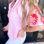 THML - Pink & Poppy Blouse-200 Fashion Blouses-THML-July & June Women's Fashion Boutique Located in San Antonio, Texas