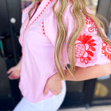 THML - Pink & Poppy Blouse-200 Fashion Blouses-THML-July & June Women's Fashion Boutique Located in San Antonio, Texas