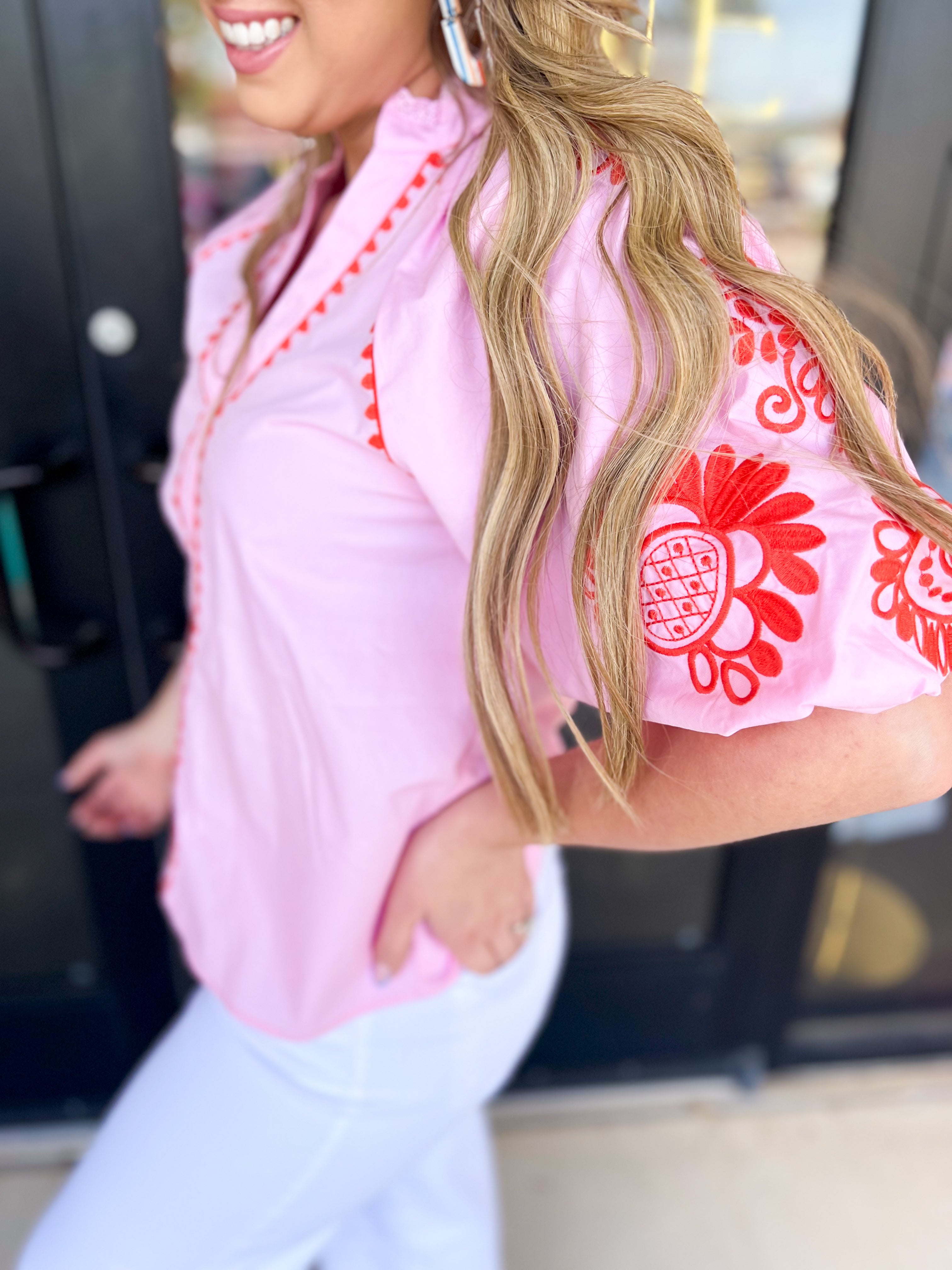 THML - Pink & Poppy Blouse-200 Fashion Blouses-THML-July & June Women's Fashion Boutique Located in San Antonio, Texas