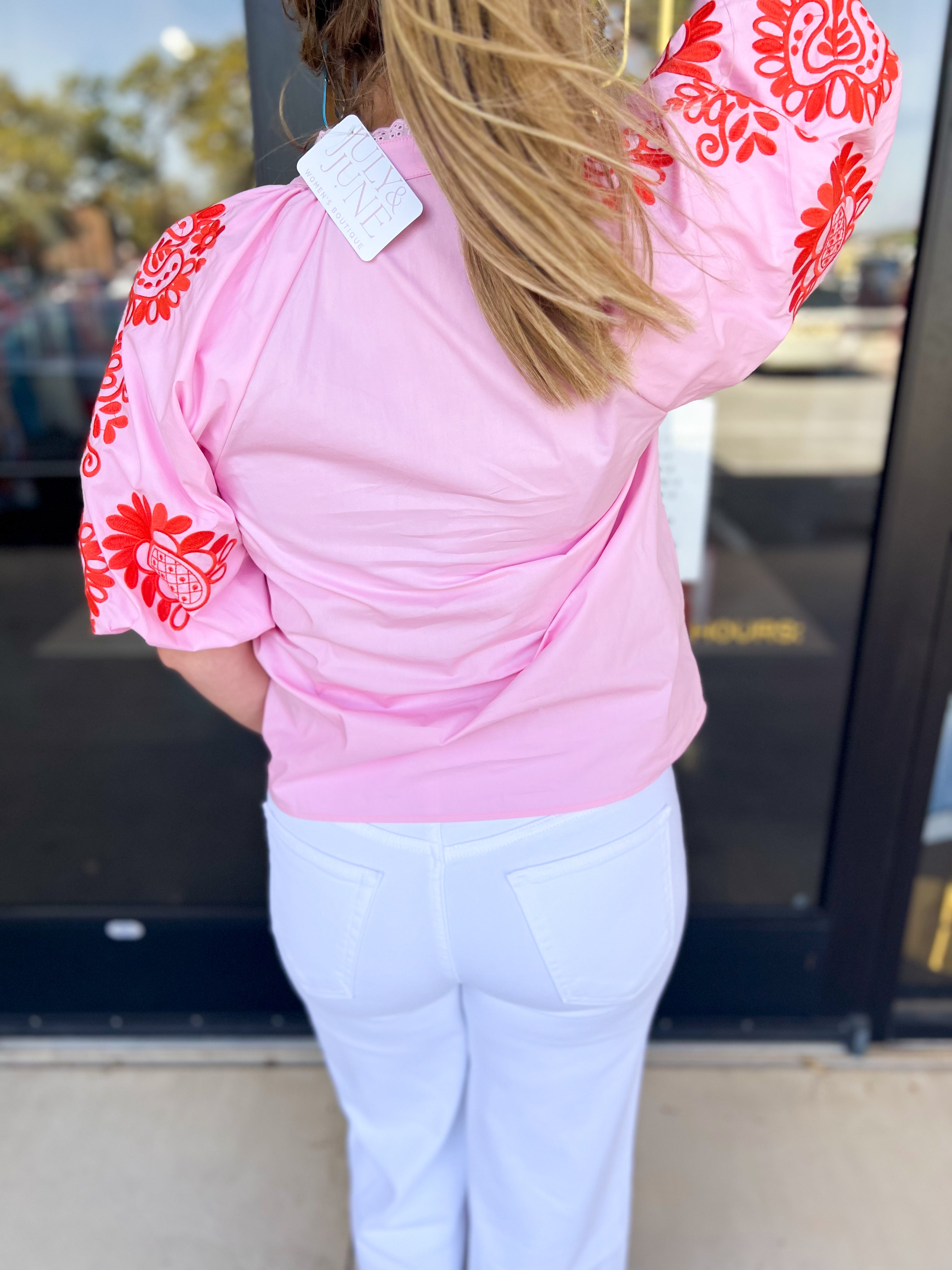 THML - Pink & Poppy Blouse-200 Fashion Blouses-THML-July & June Women's Fashion Boutique Located in San Antonio, Texas