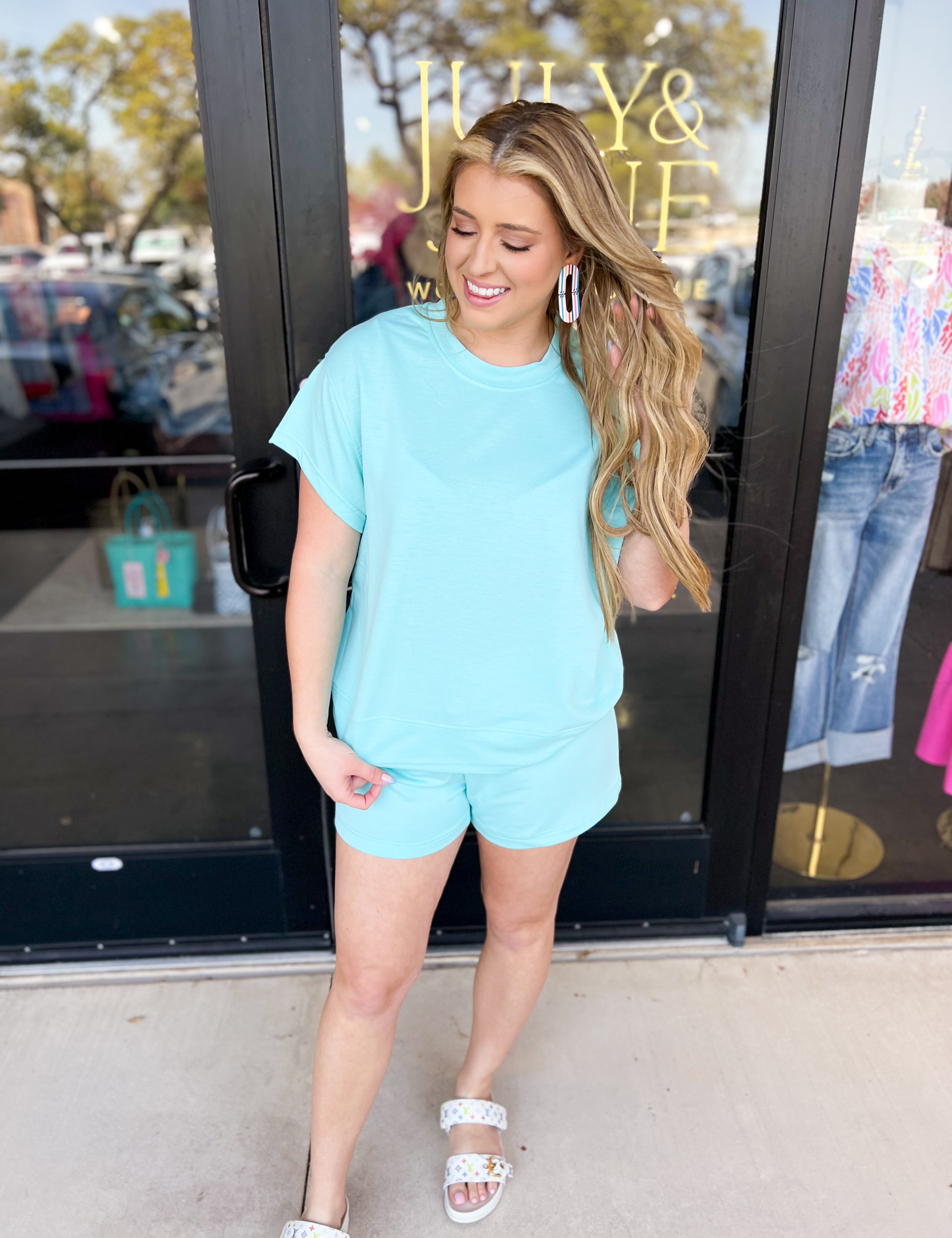 Mary Square - The Emily Travel Set - Aqua-300 Athleisure/Lounge-MARY SQUARE-July & June Women's Fashion Boutique Located in San Antonio, Texas