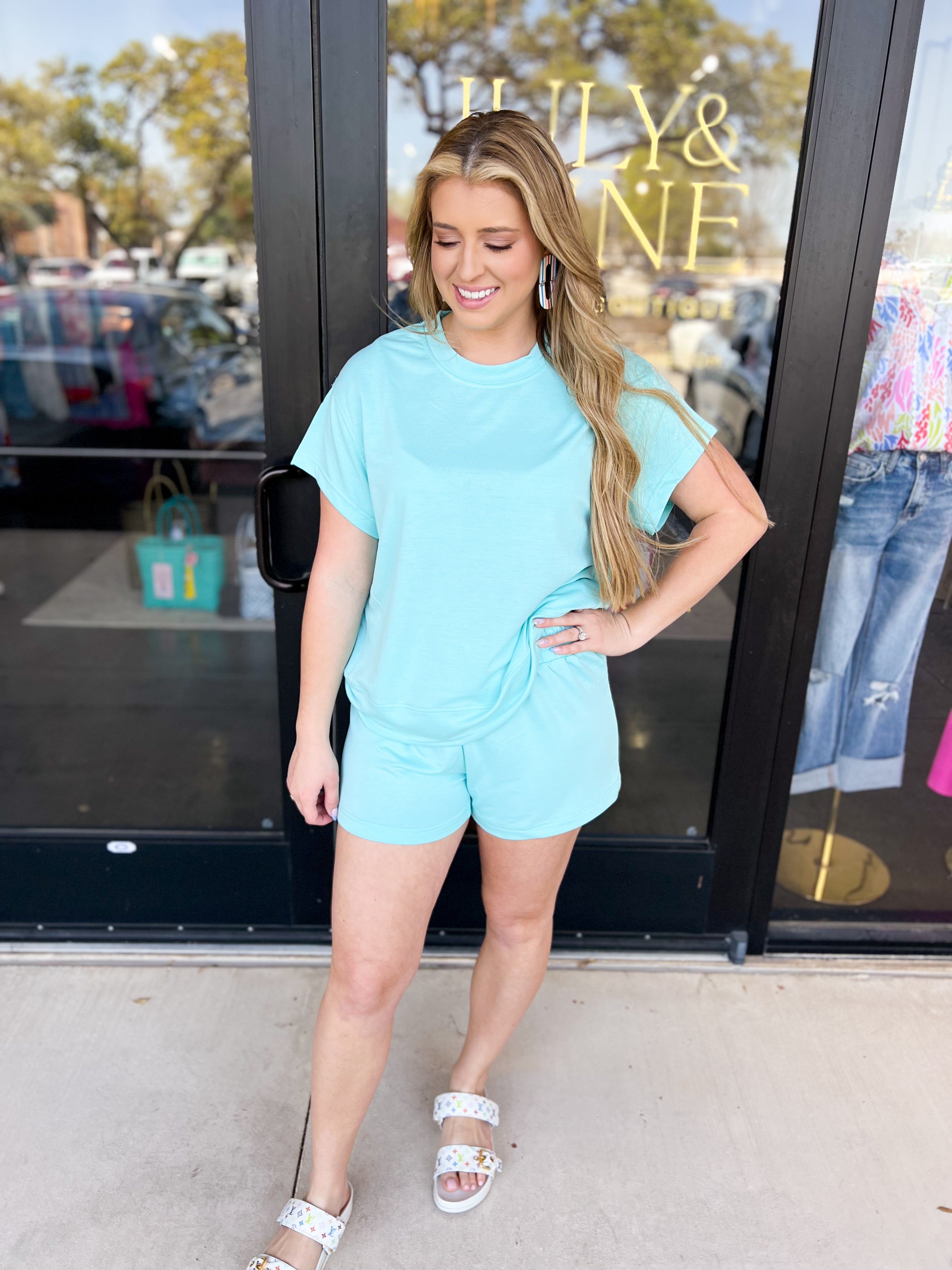 Mary Square - The Emily Travel Set - Aqua-300 Athleisure/Lounge-MARY SQUARE-July & June Women's Fashion Boutique Located in San Antonio, Texas