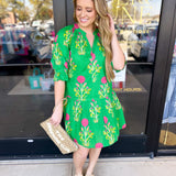 THML - Kelly Green Garden Mini Dress-510 Mini-THML-July & June Women's Fashion Boutique Located in San Antonio, Texas