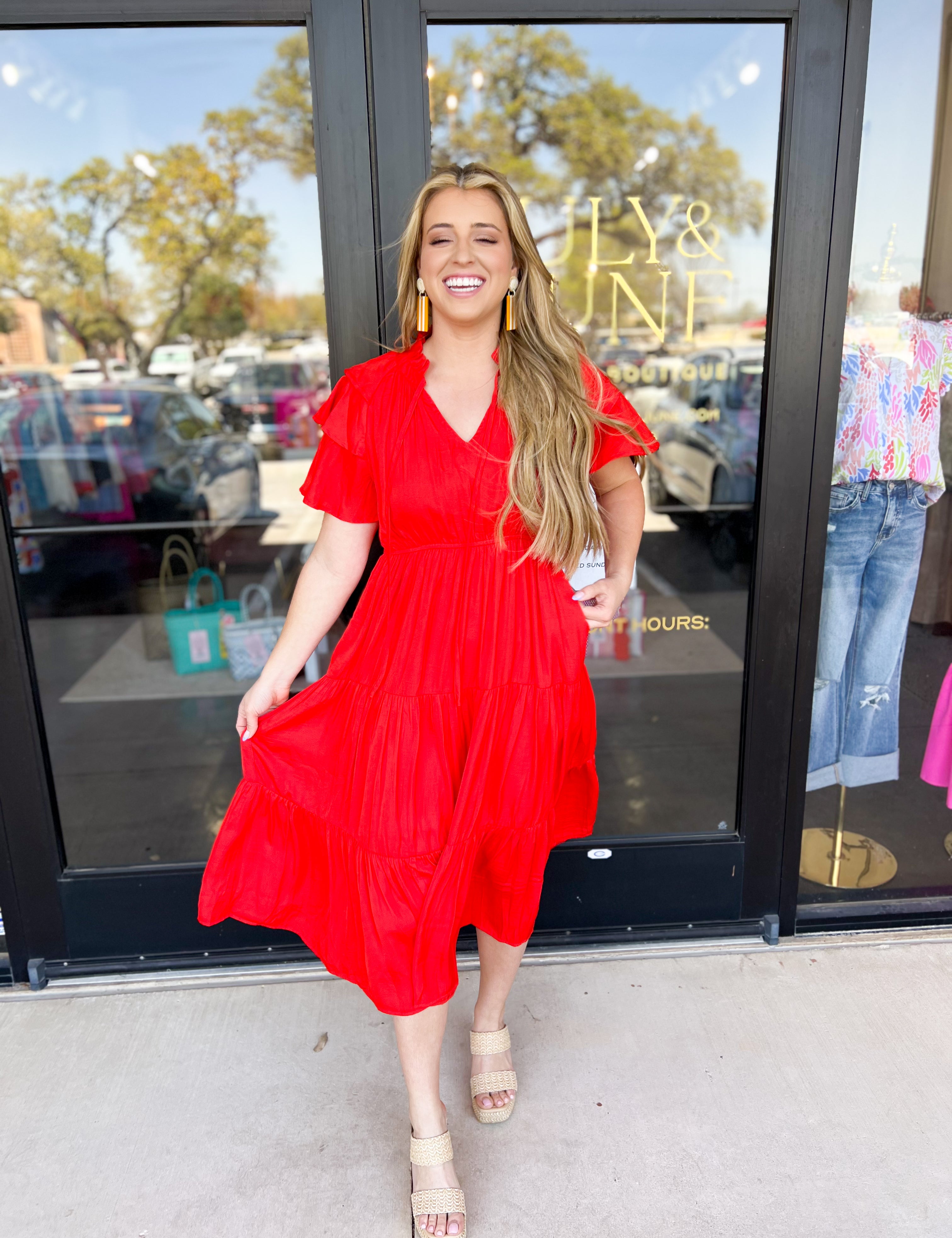 Elevated Midi Dress - Red-500 Midi-JODIFL-July & June Women's Fashion Boutique Located in San Antonio, Texas