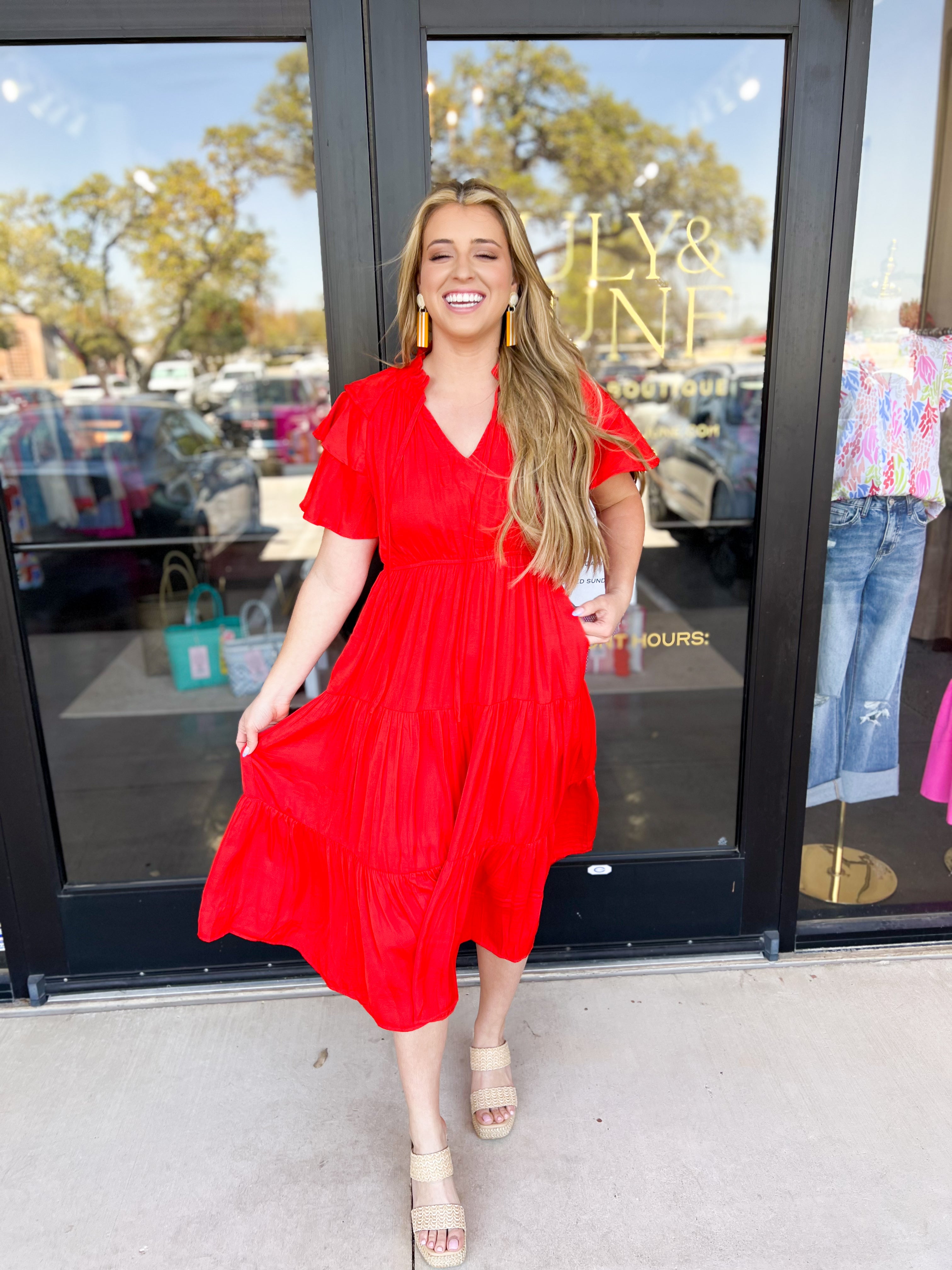 Elevated Midi Dress - Red-500 Midi-JODIFL-July & June Women's Fashion Boutique Located in San Antonio, Texas