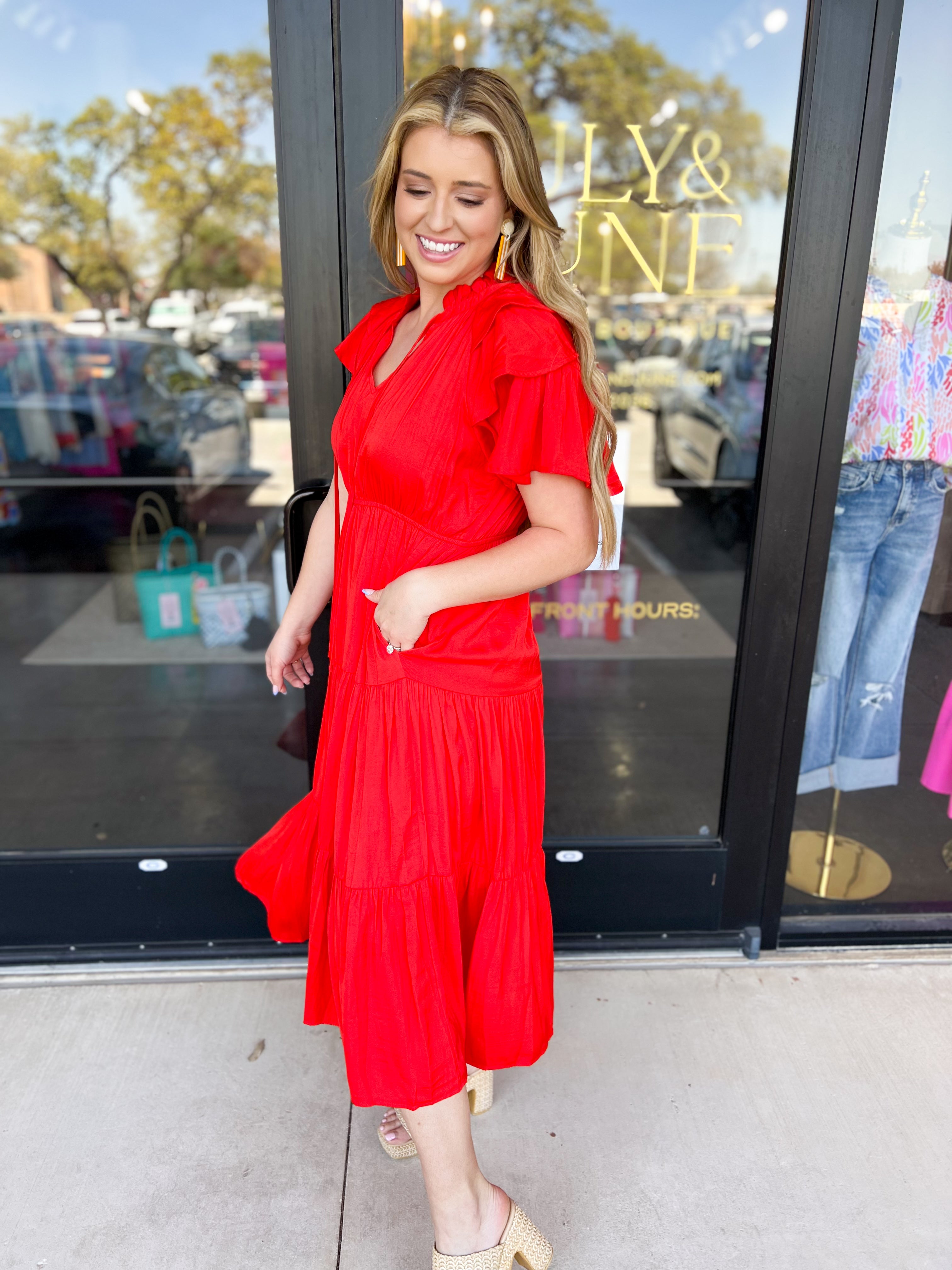 Elevated Midi Dress - Red-500 Midi-JODIFL-July & June Women's Fashion Boutique Located in San Antonio, Texas