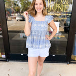 THML - Baby Blue Crochet Cami Blouse-200 Fashion Blouses-THML-July & June Women's Fashion Boutique Located in San Antonio, Texas