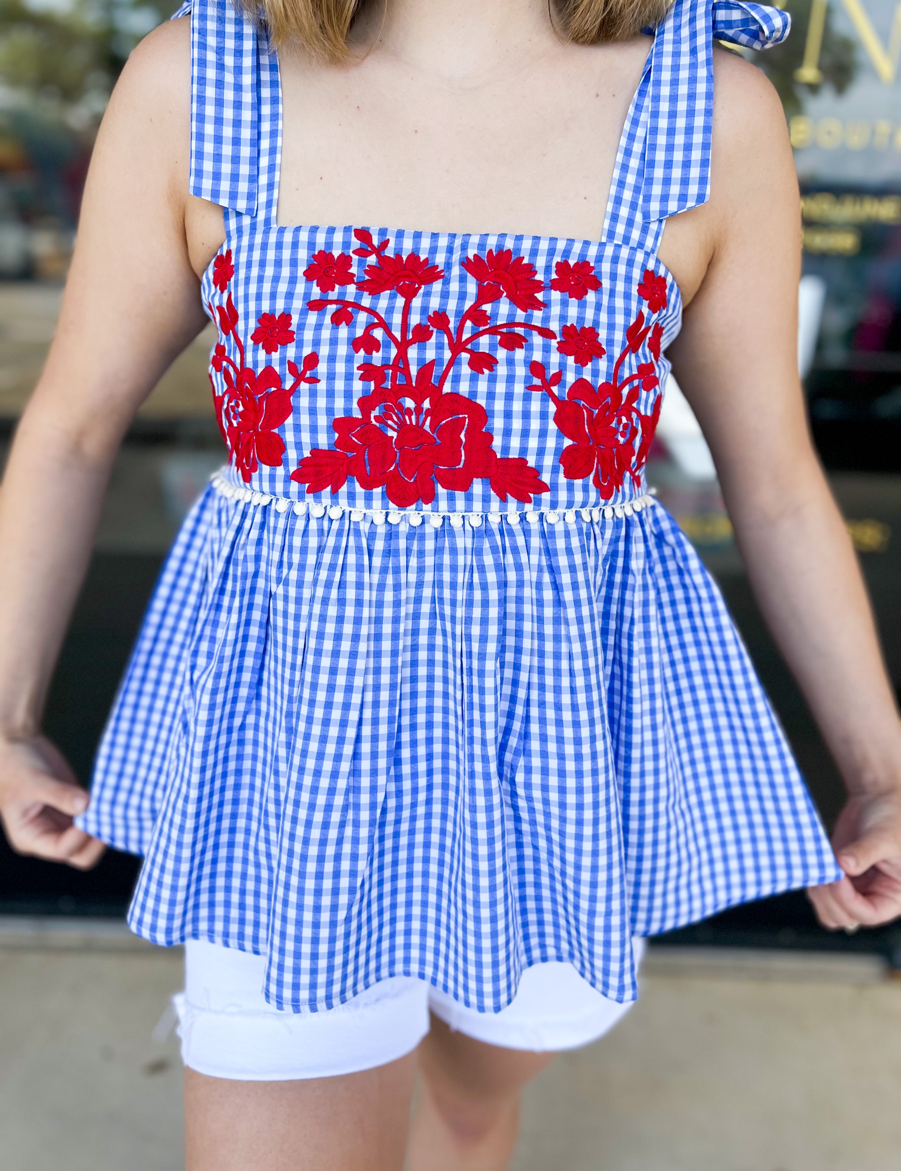 THML - Gingham Girly Cami Blouse-200 Fashion Blouses-THML-July & June Women's Fashion Boutique Located in San Antonio, Texas