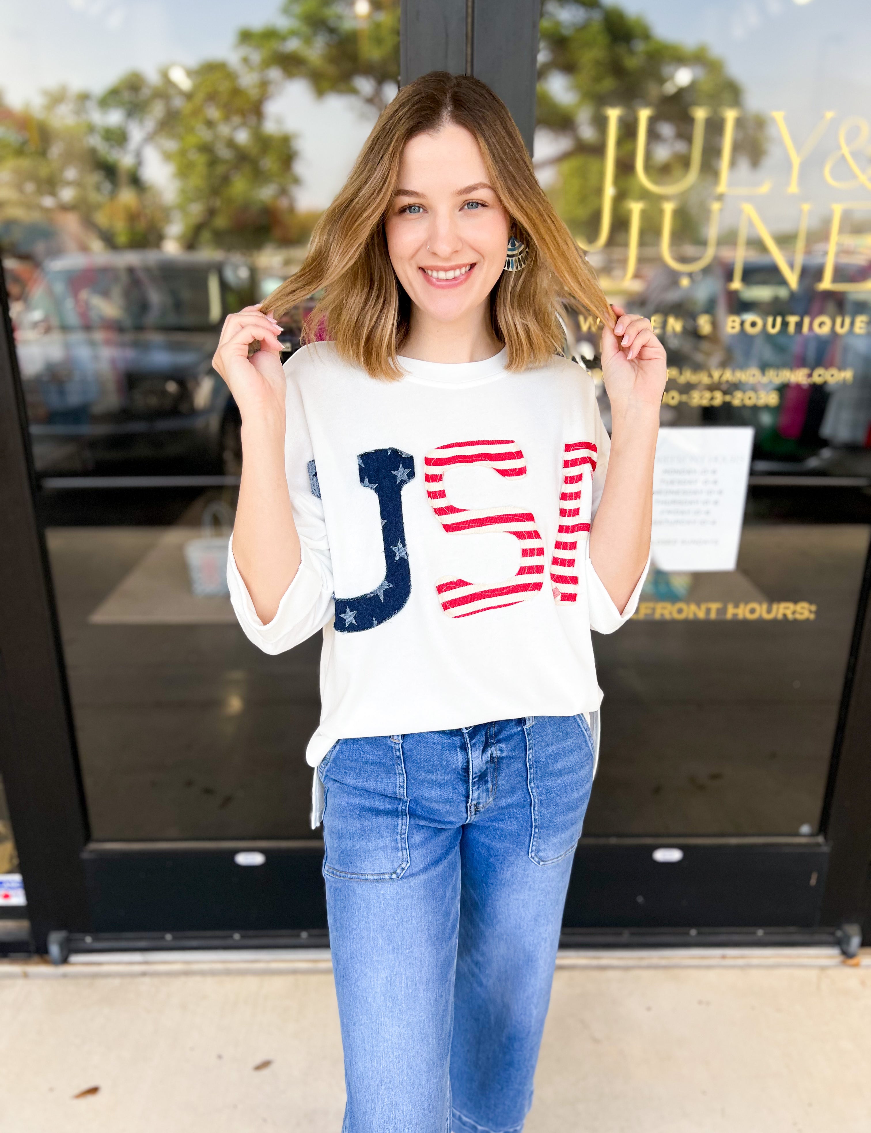 USA T-Shirt-210 Casual Blouses-JODIFL-July & June Women's Fashion Boutique Located in San Antonio, Texas