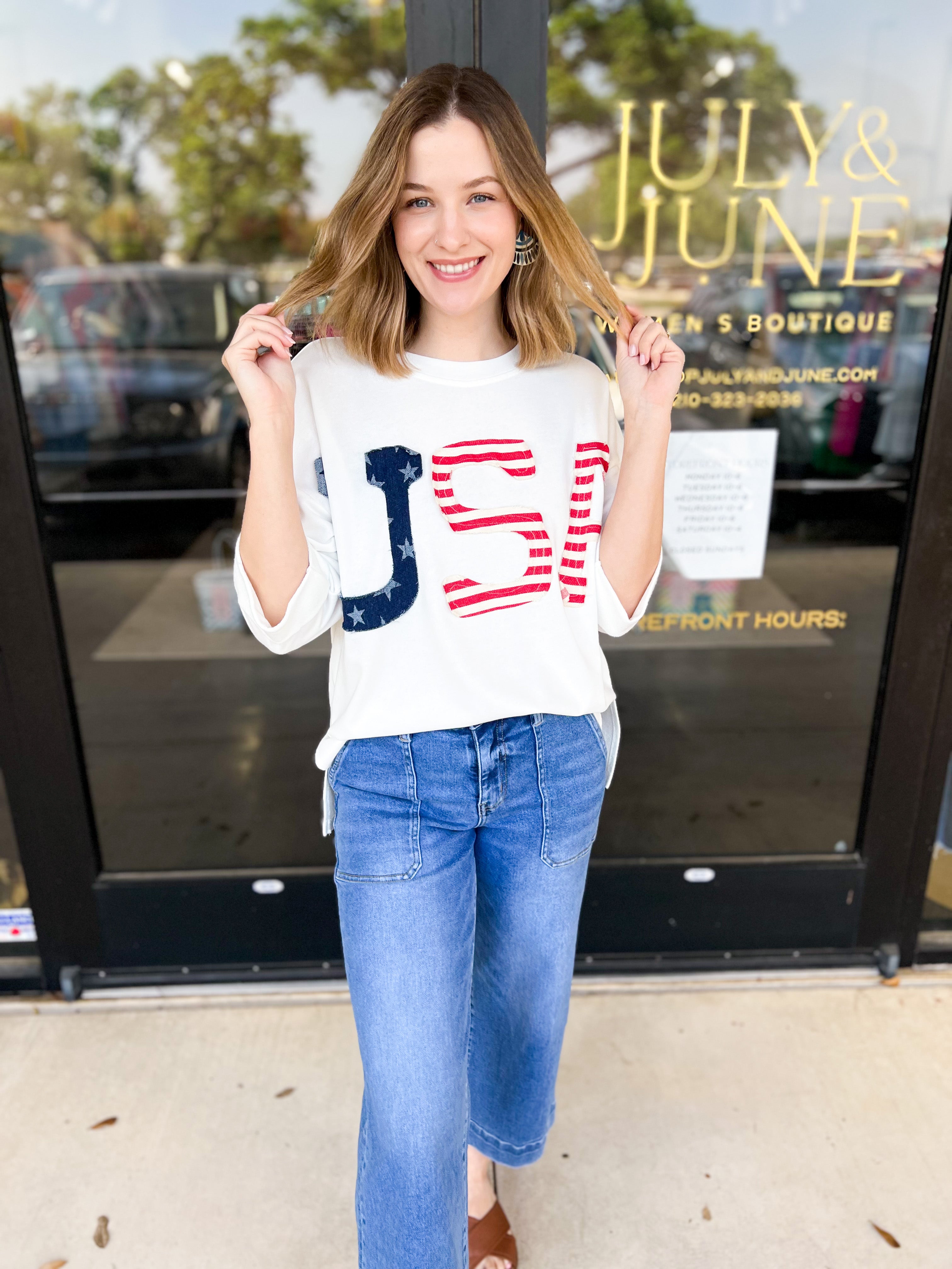 USA T-Shirt-210 Casual Blouses-JODIFL-July & June Women's Fashion Boutique Located in San Antonio, Texas