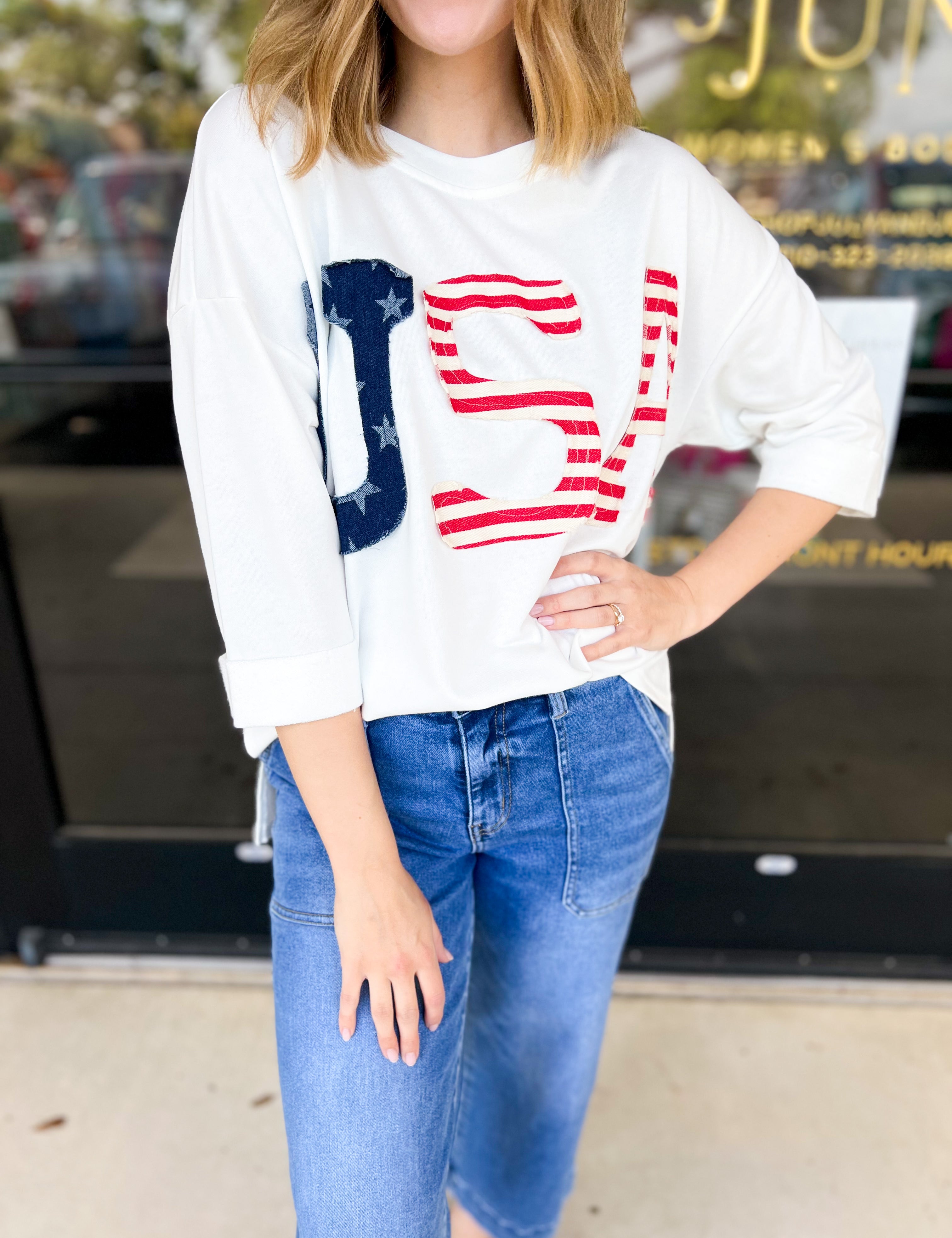 USA T-Shirt-210 Casual Blouses-JODIFL-July & June Women's Fashion Boutique Located in San Antonio, Texas