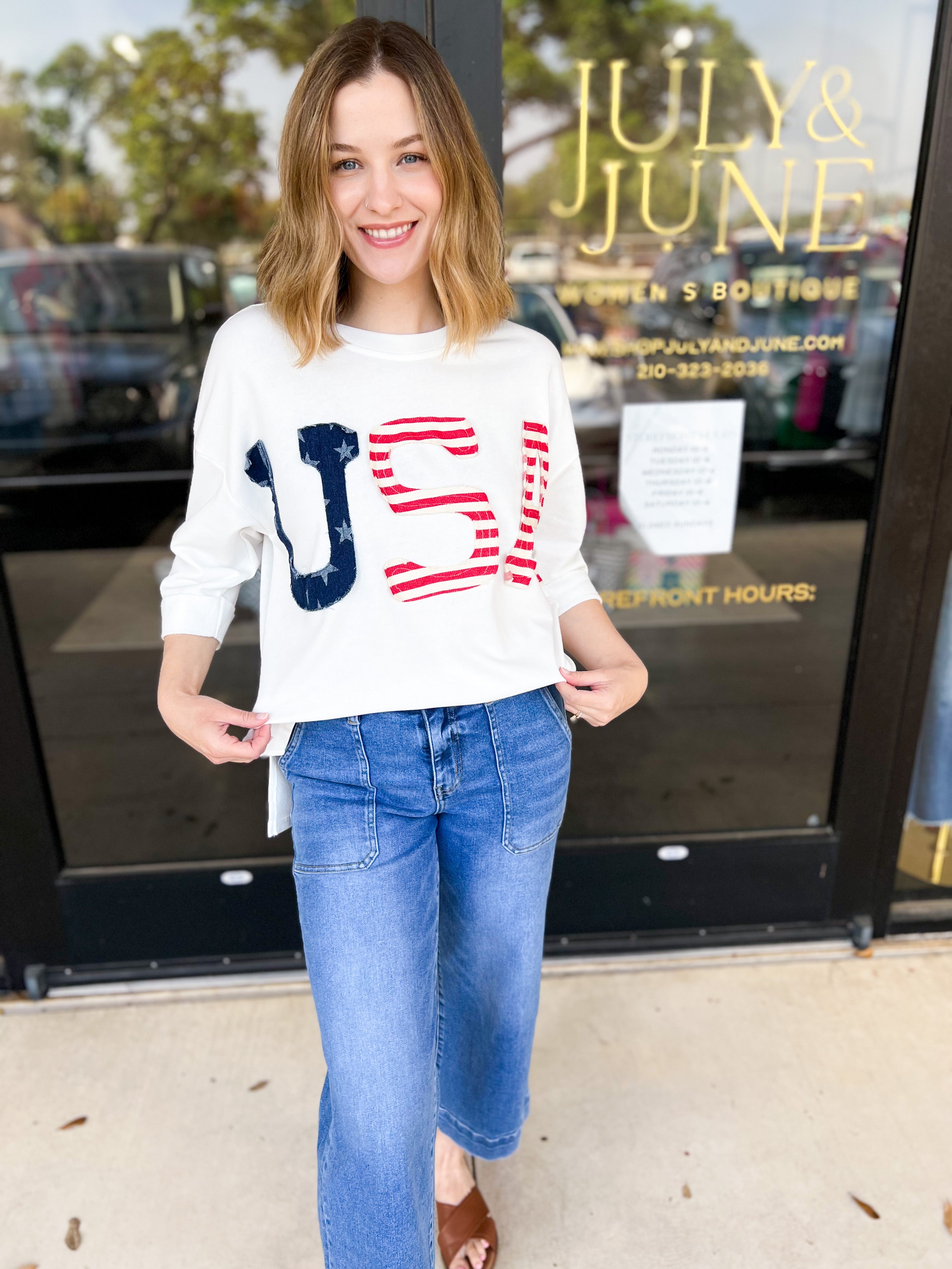 USA T-Shirt-210 Casual Blouses-JODIFL-July & June Women's Fashion Boutique Located in San Antonio, Texas