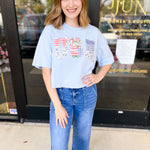 USA Patchwork Tee-210 Casual Blouses-PEACH LOVE-July & June Women's Fashion Boutique Located in San Antonio, Texas