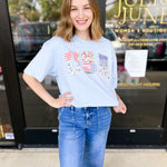 USA Patchwork Tee-210 Casual Blouses-PEACH LOVE-July & June Women's Fashion Boutique Located in San Antonio, Texas