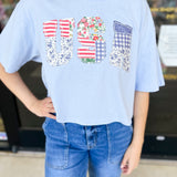 USA Patchwork Tee-210 Casual Blouses-PEACH LOVE-July & June Women's Fashion Boutique Located in San Antonio, Texas