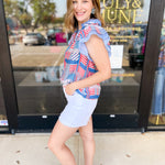 THML - Red, White, & Blue Patchwork Blouse-200 Fashion Blouses-THML-July & June Women's Fashion Boutique Located in San Antonio, Texas
