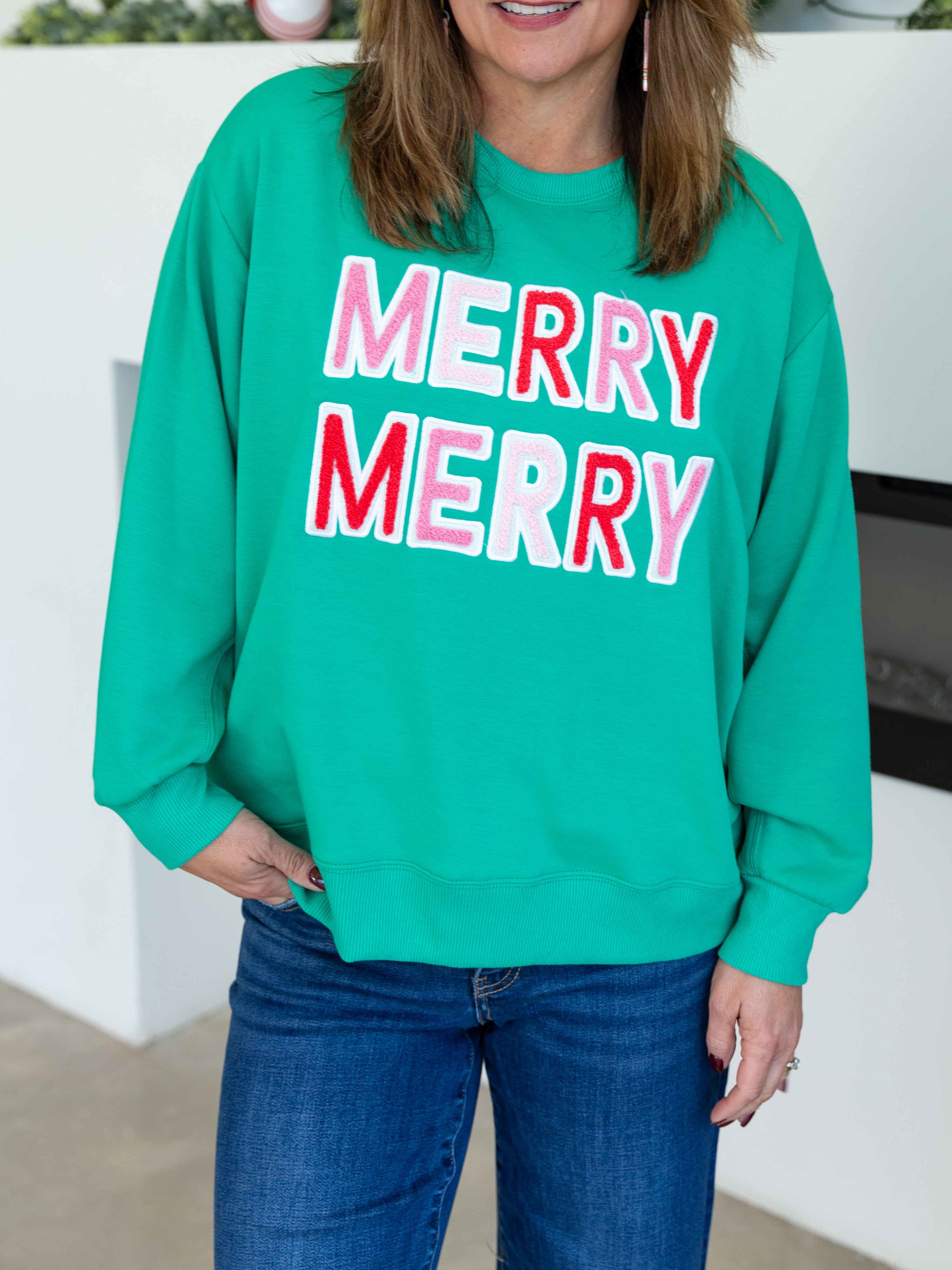 Mary Square - Sarah Merry Merry Sweatshirt-210 Casual Blouses-MARY SQUARE-July & June Women's Fashion Boutique Located in San Antonio, Texas