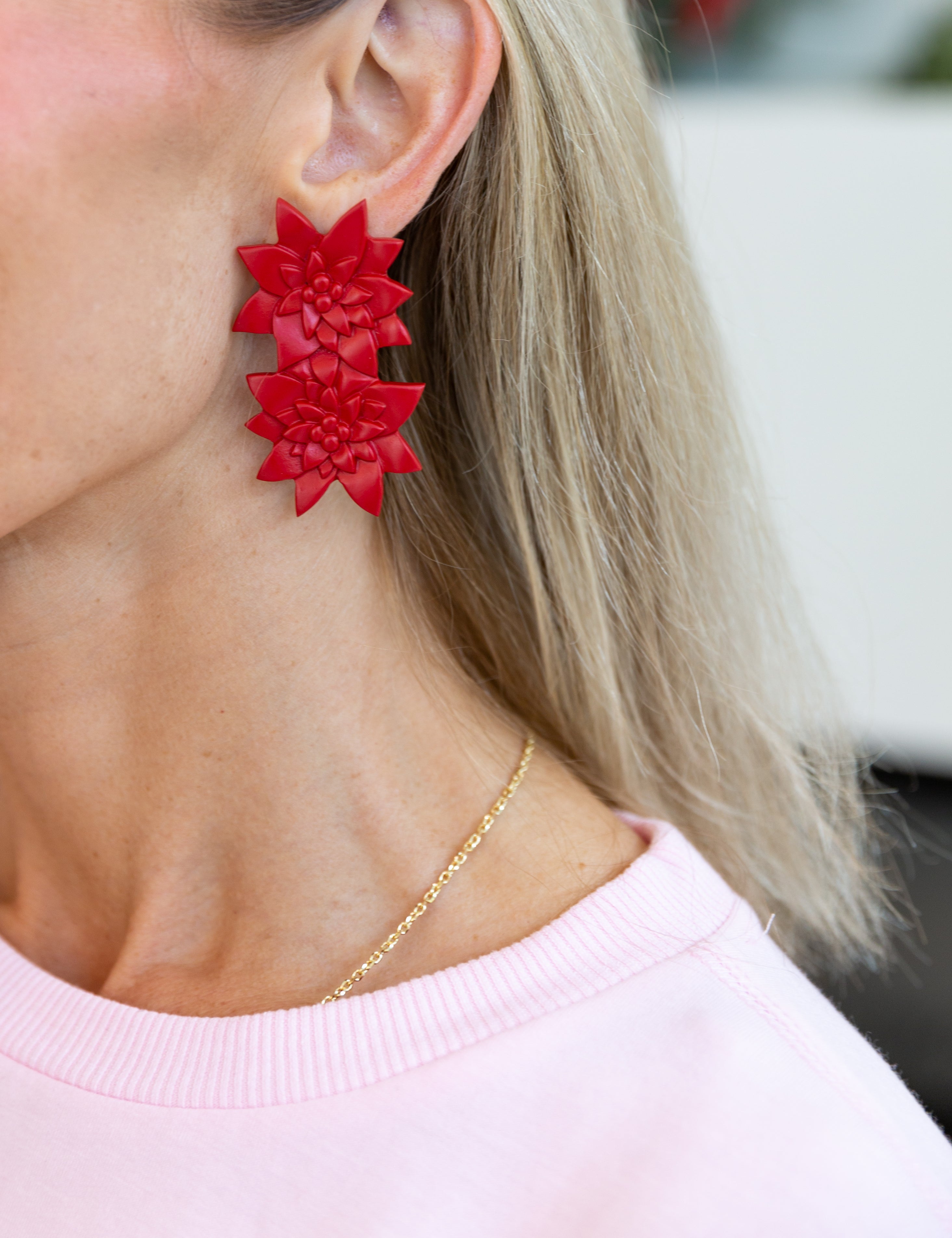 Sunshine Tienda - Painted Poinsettia Earrings-110 Jewelry & Hair-Sunshine Tienda-July & June Women's Fashion Boutique Located in San Antonio, Texas