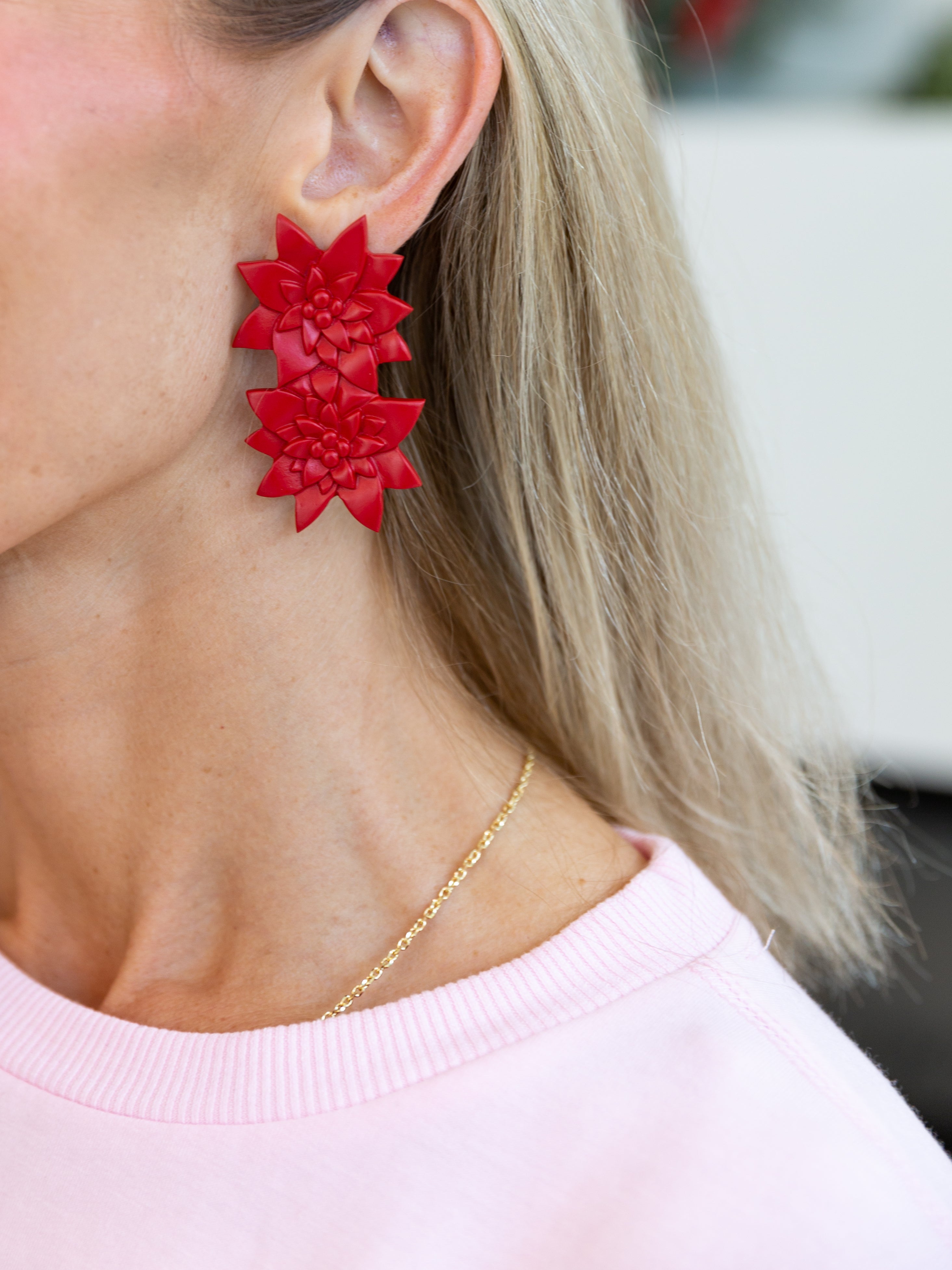 Sunshine Tienda - Painted Poinsettia Earrings-110 Jewelry & Hair-Sunshine Tienda-July & June Women's Fashion Boutique Located in San Antonio, Texas