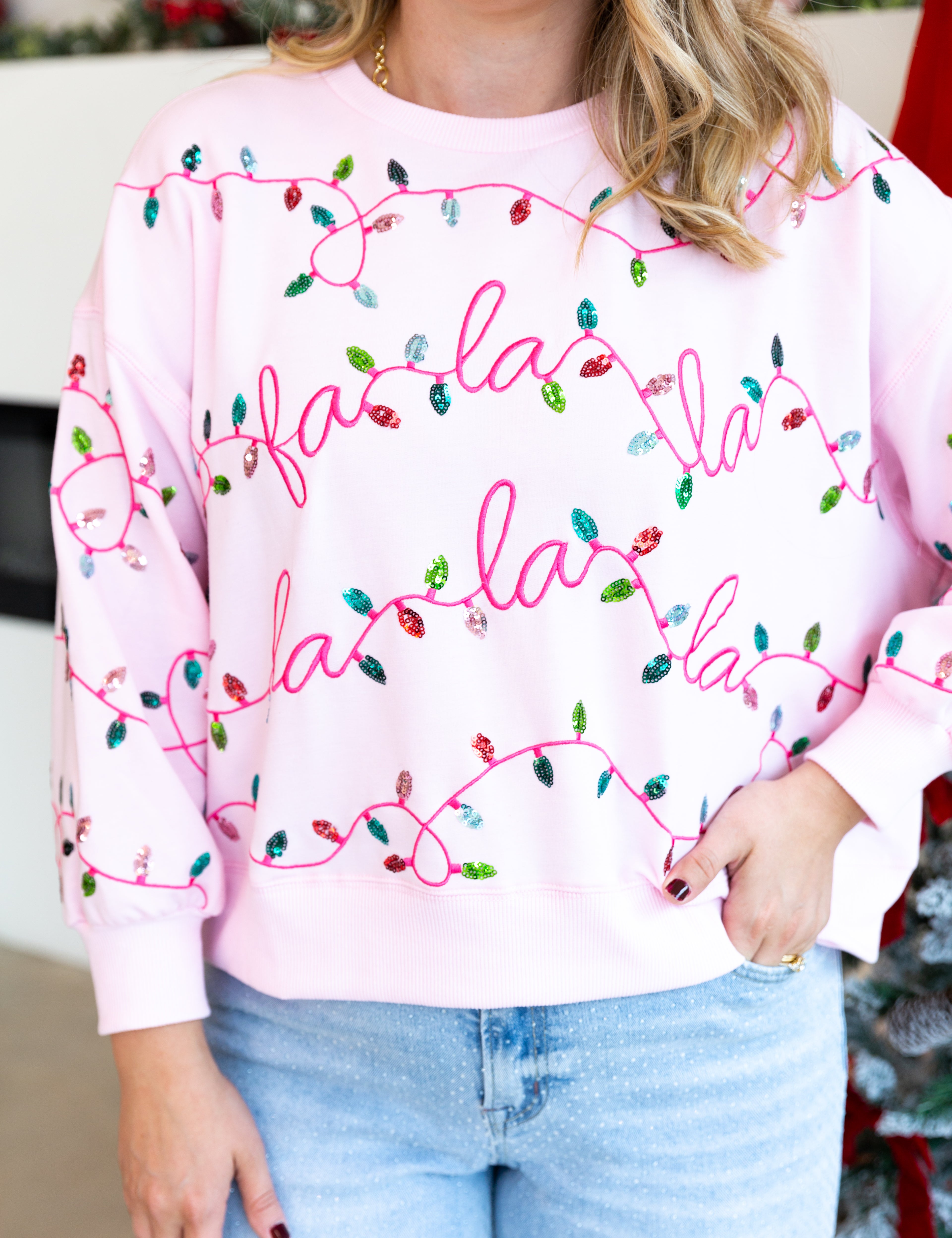 Mary Square - Millie Falala Lights Sweatshirt-210 Casual Blouses-MARY SQUARE-July & June Women's Fashion Boutique Located in San Antonio, Texas