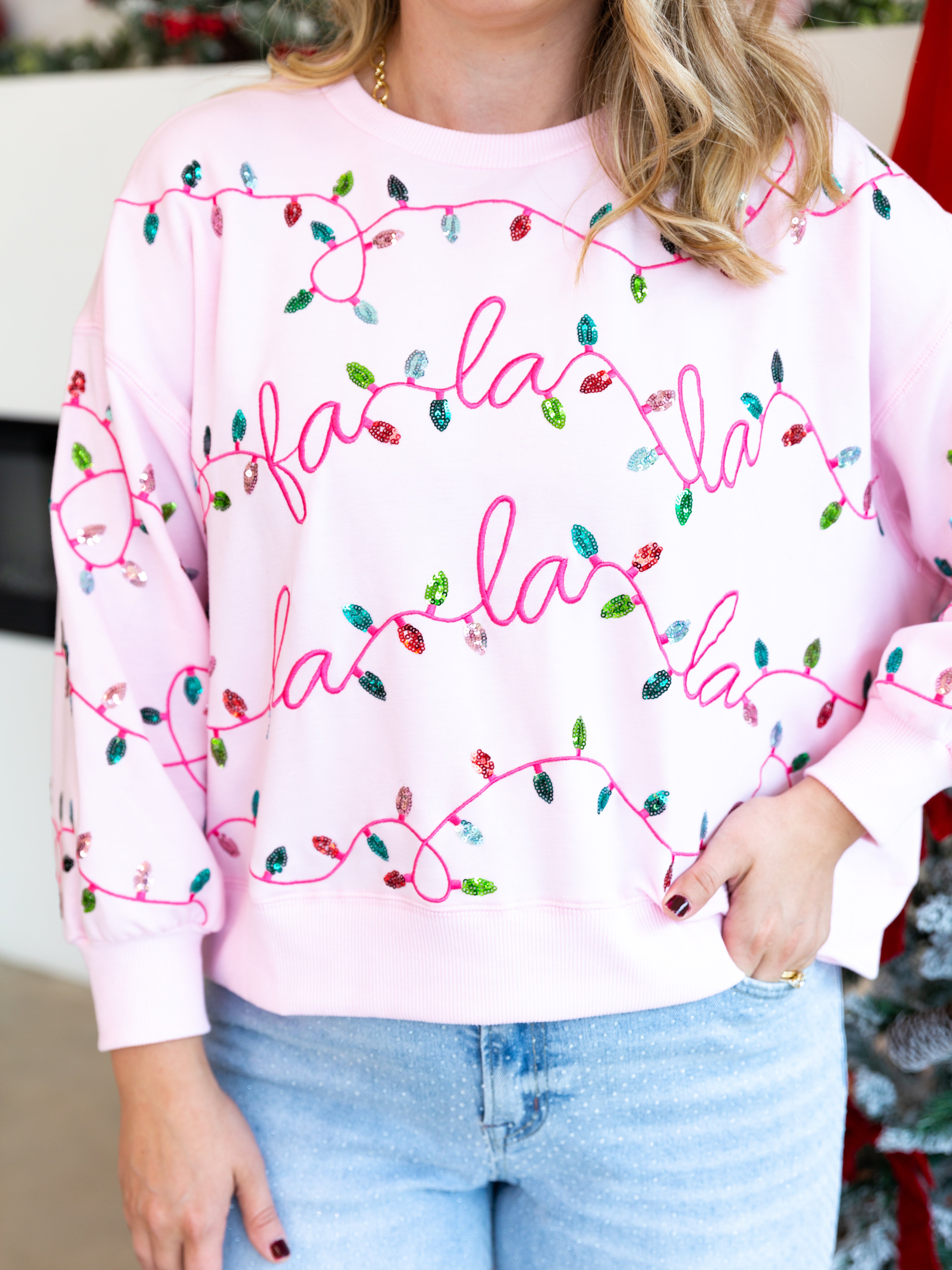 Mary Square - Millie Falala Lights Sweatshirt-210 Casual Blouses-MARY SQUARE-July & June Women's Fashion Boutique Located in San Antonio, Texas