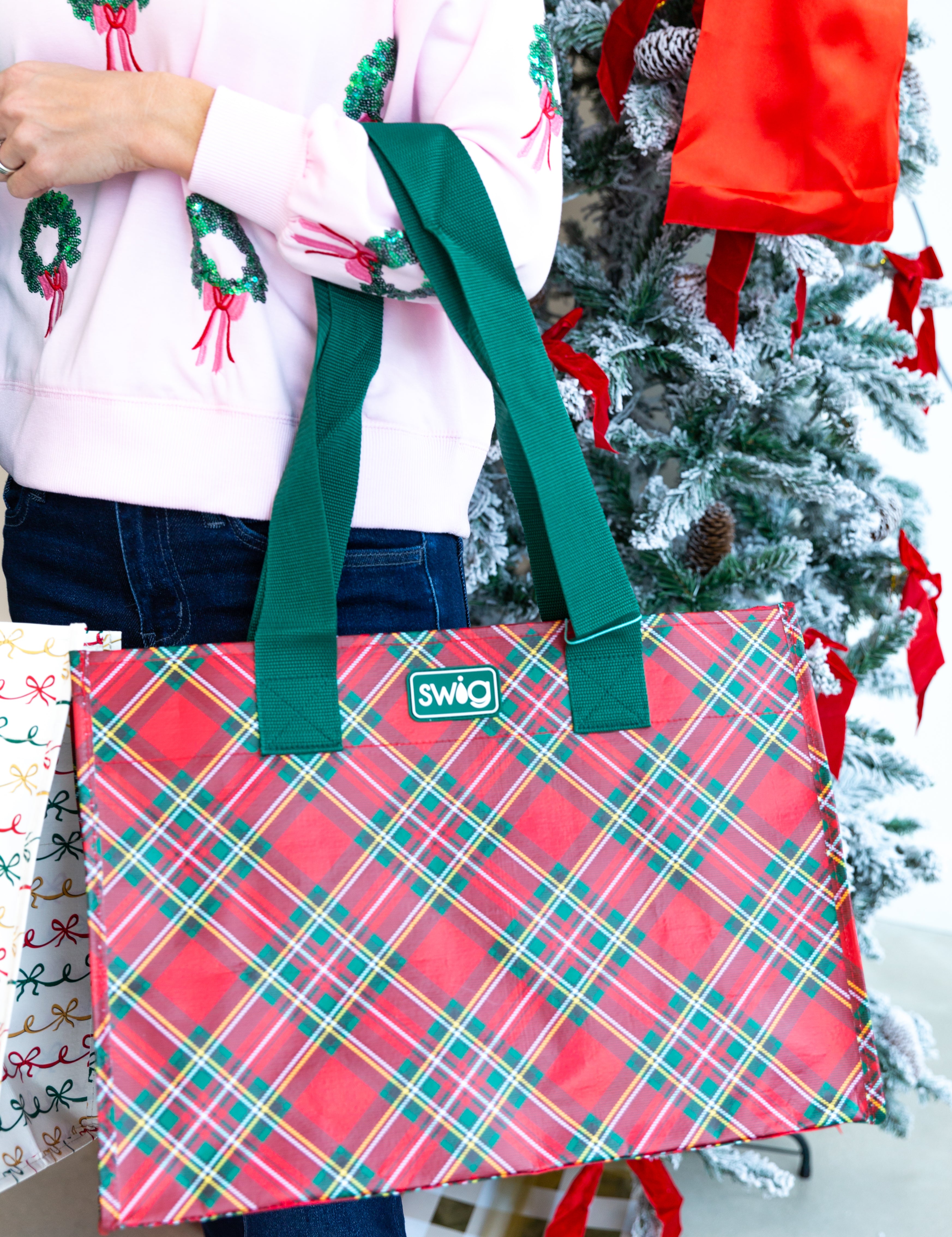 SWIG - Christmas Plaid Reusable Gift Bag - Large-140 Gifts + Home-SWIG-July & June Women's Fashion Boutique Located in San Antonio, Texas