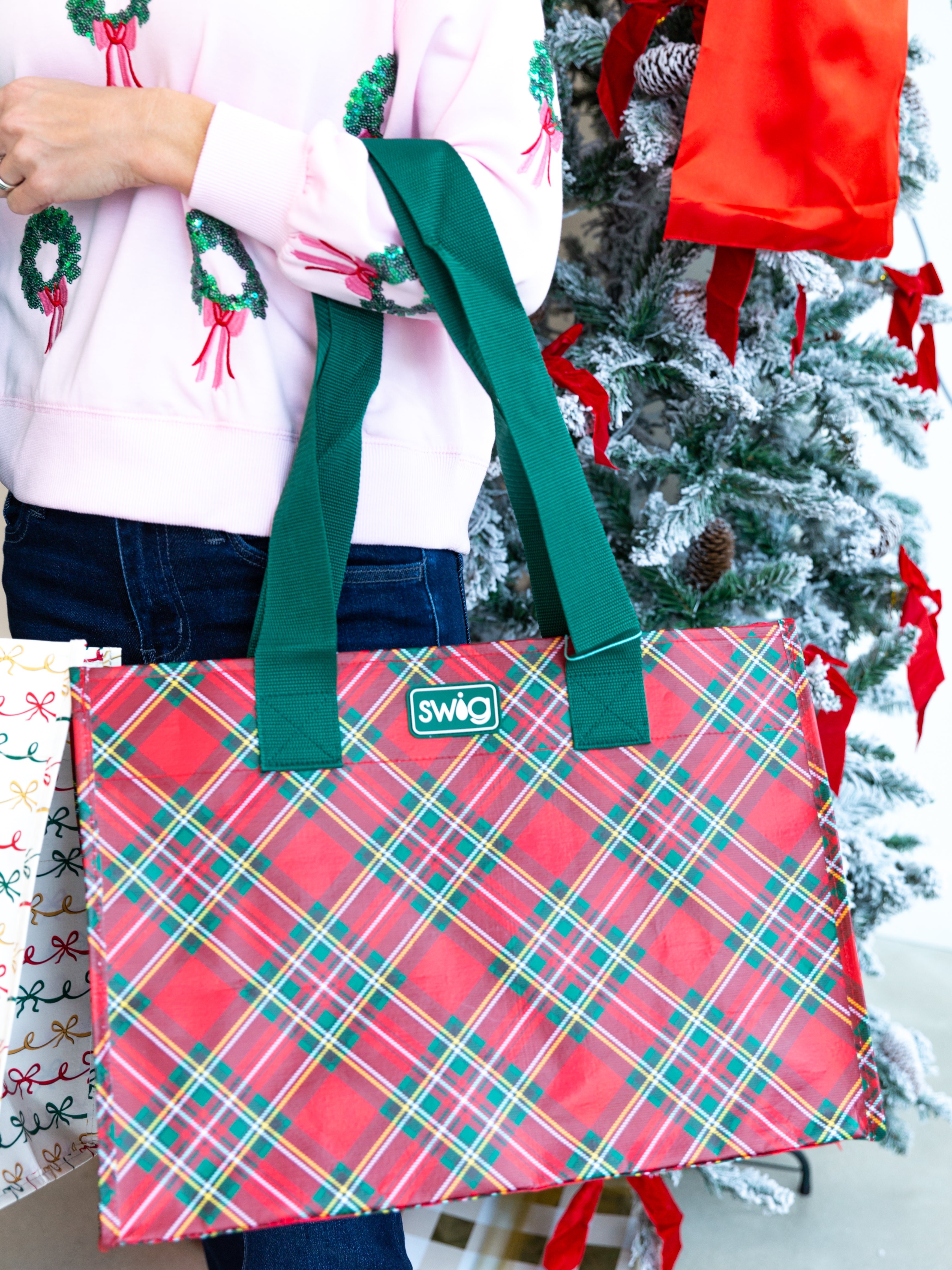 SWIG - Christmas Plaid Reusable Gift Bag - Large-140 Gifts + Home-SWIG-July & June Women's Fashion Boutique Located in San Antonio, Texas