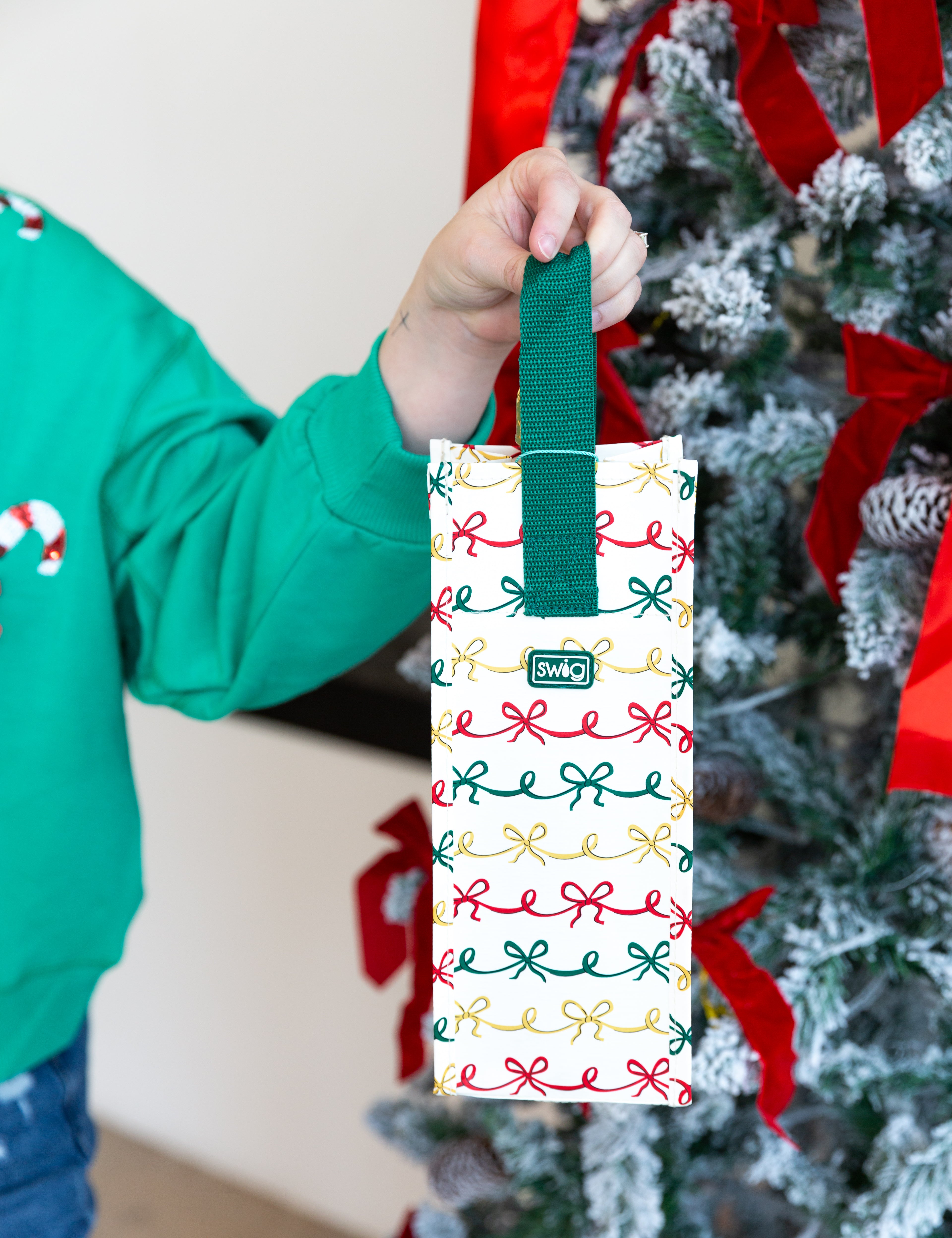SWIG - Christmas Bows Reusable Gift Bag - Wine-140 Gifts + Home-SWIG-July & June Women's Fashion Boutique Located in San Antonio, Texas