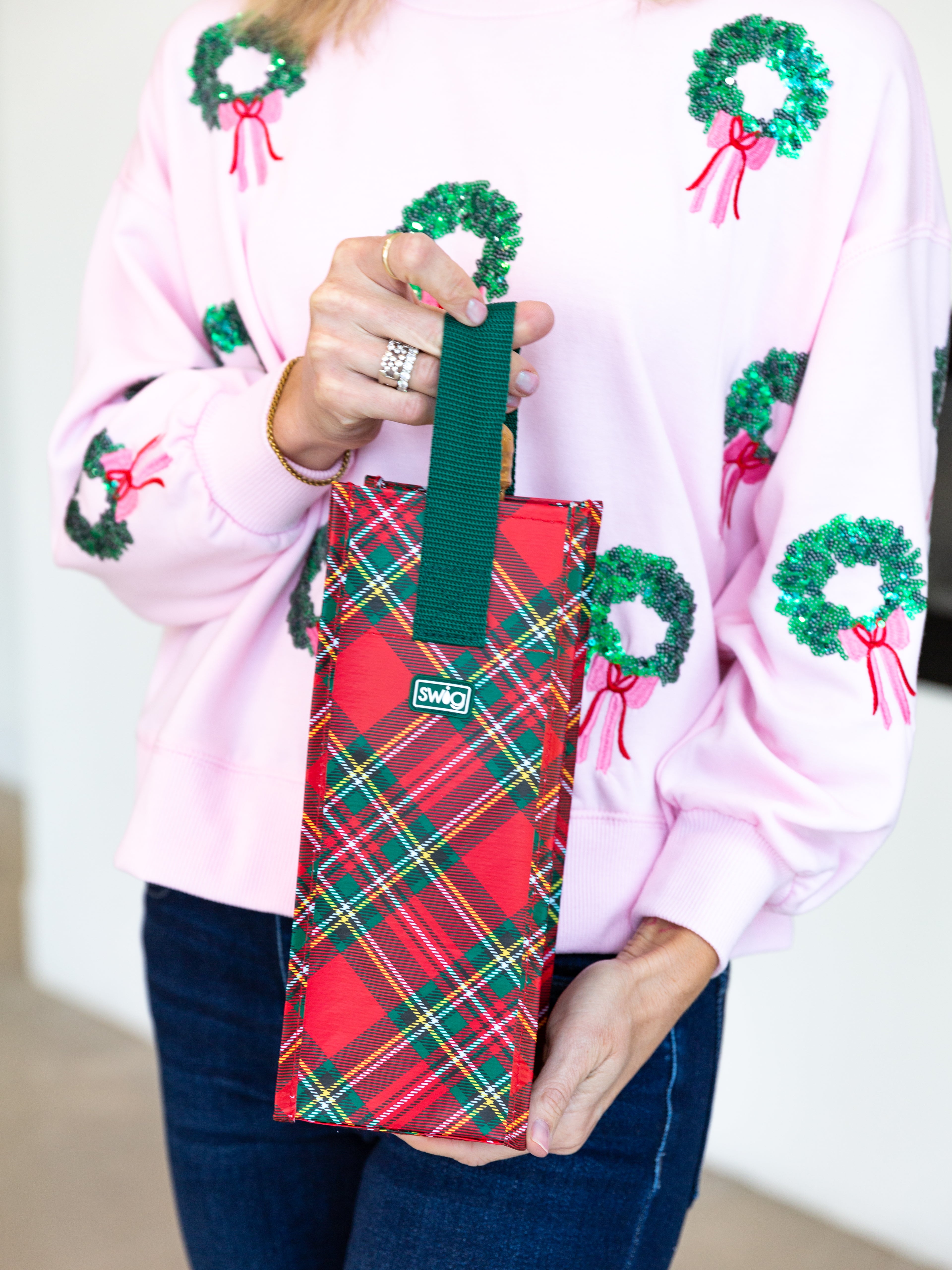 SWIG - Christmas Plaid Reusable Gift Bag - Wine-140 Gifts + Home-SWIG-July & June Women's Fashion Boutique Located in San Antonio, Texas