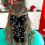 Velvet Pearls & Bow Clip-130 ACCESSORIES-SHIRALEAH-July & June Women's Fashion Boutique Located in San Antonio, Texas