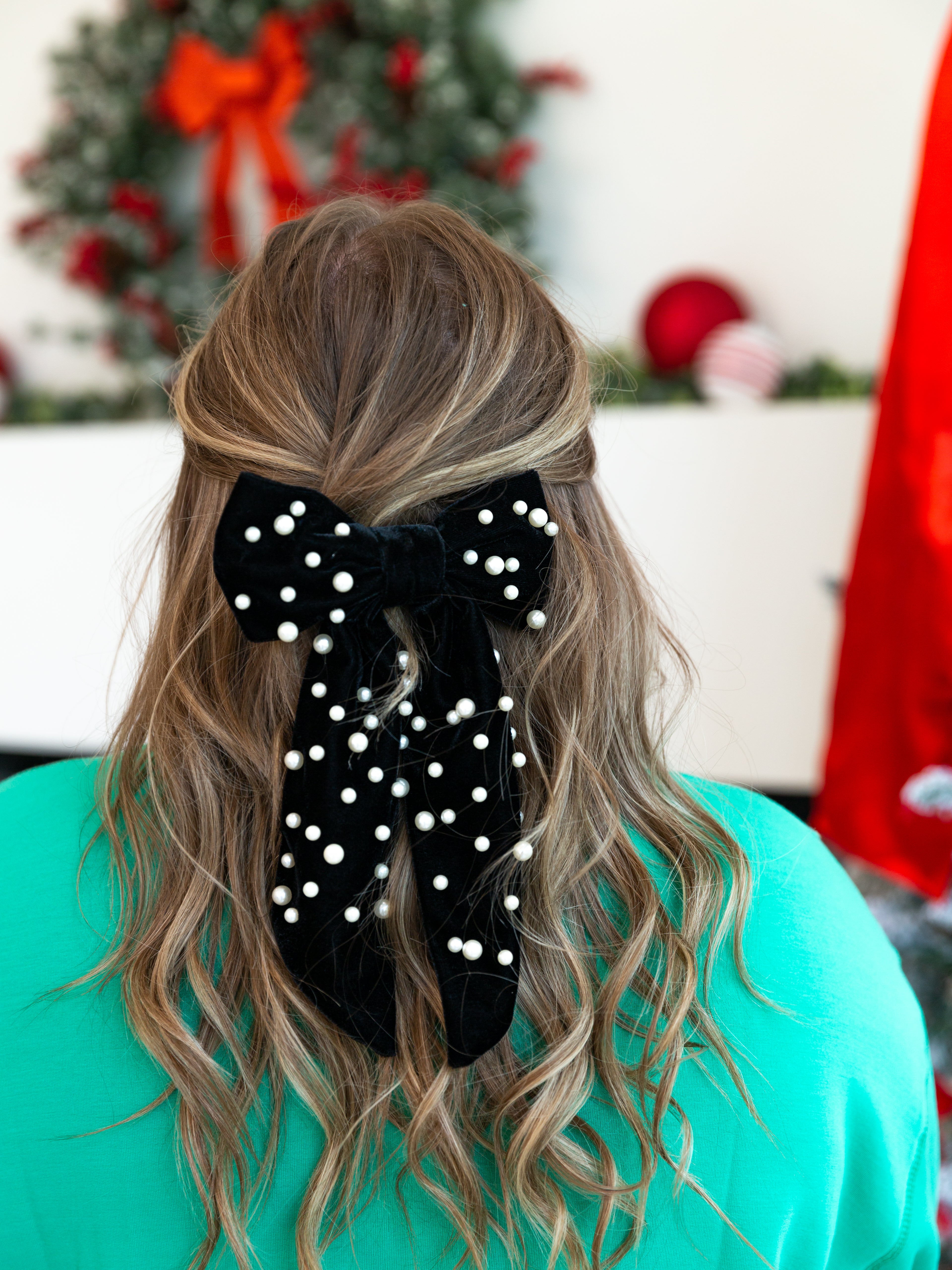 Velvet Pearls & Bow Clip-130 ACCESSORIES-SHIRALEAH-July & June Women's Fashion Boutique Located in San Antonio, Texas