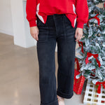 Vervet - High Rise Black Cuffed Wide Leg Jeans-400 Pants-VEVERT BY FLYING MONKEY-July & June Women's Fashion Boutique Located in San Antonio, Texas