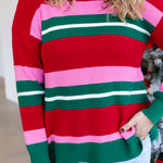 Mary Square - Logan Holiday Stripe Sweater-230 Sweaters/Cardis-MARY SQUARE-July & June Women's Fashion Boutique Located in San Antonio, Texas