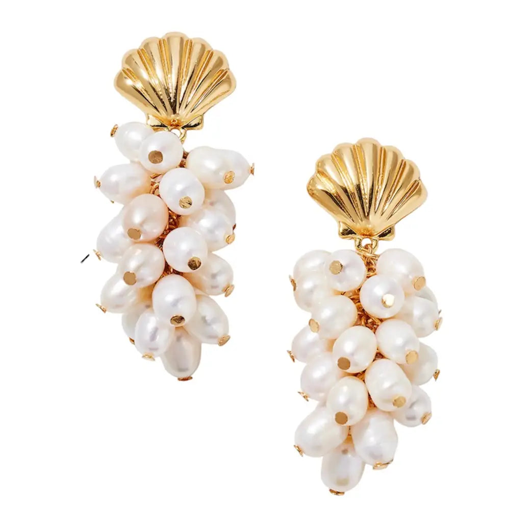 Bohemian Gemme - Seashell Pearl Drop Earrings-110 Jewelry & Hair-Bohemian Gemme-July & June Women's Fashion Boutique Located in San Antonio, Texas