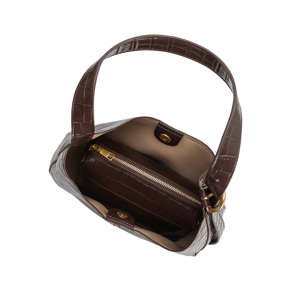 Stephanie Crocodile Shoulder Bag - Chocolate-130 Accessories-MELIE BIANCO-July & June Women's Fashion Boutique Located in San Antonio, Texas