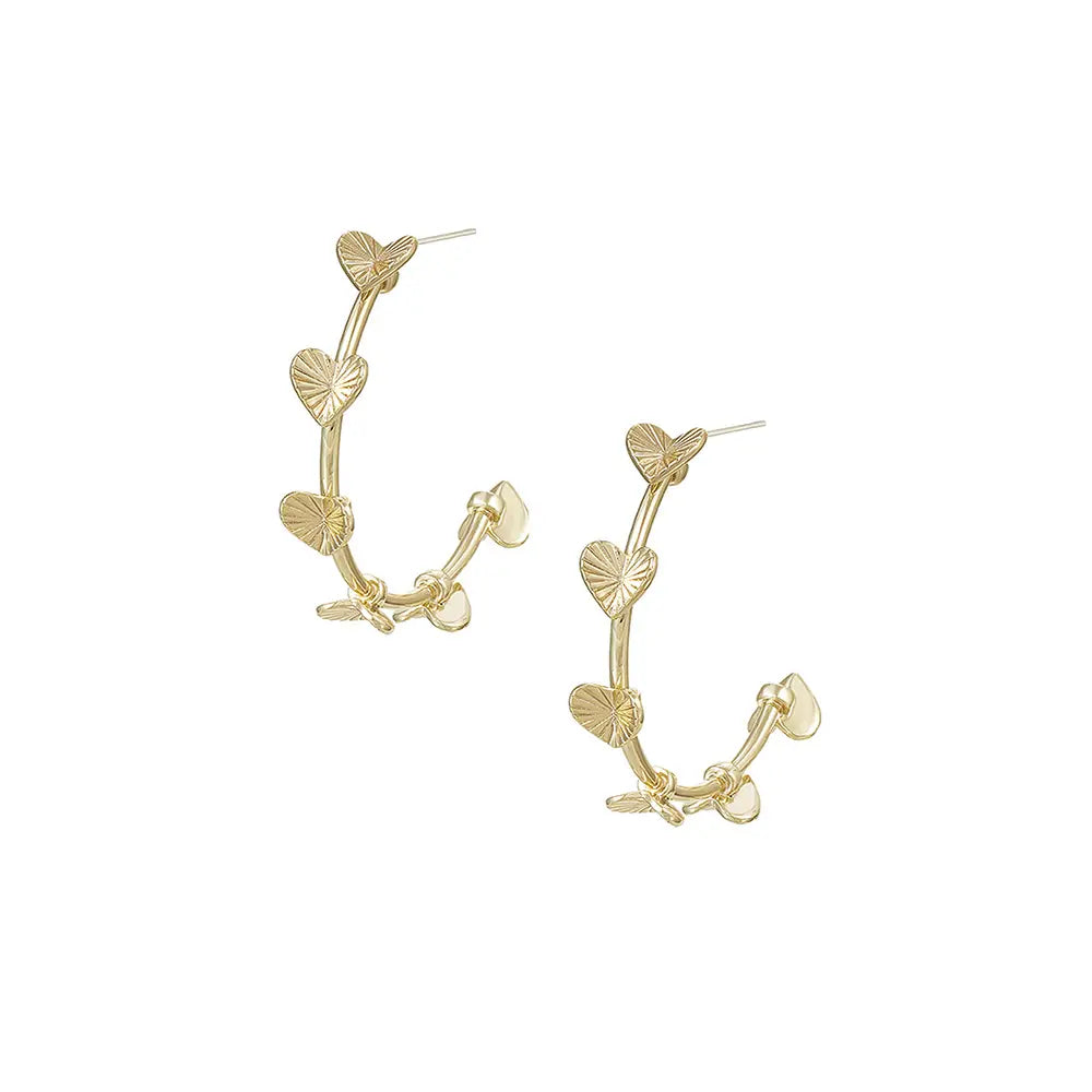 Adorned Open Heart Hoop Earrings In Gold-July & June Women's Boutique -July & June Women's Fashion Boutique Located in San Antonio, Texas