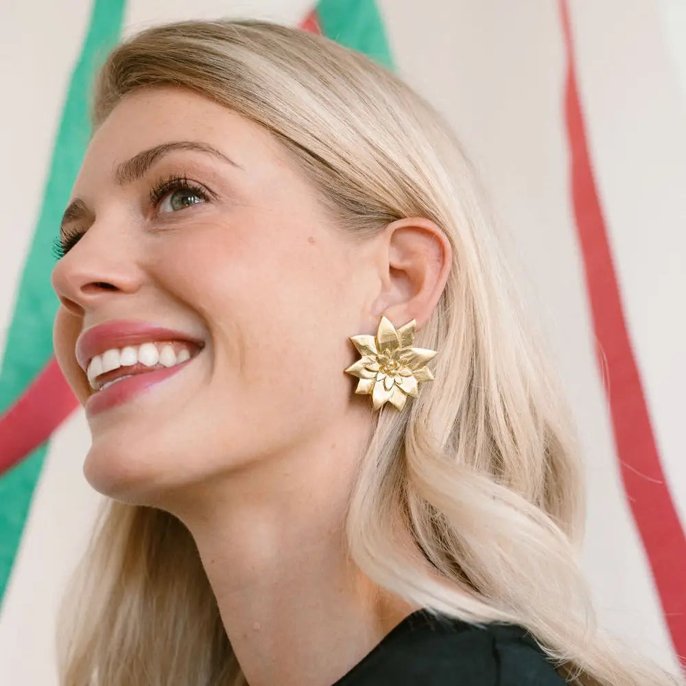 Sunshine Tienda - Gold Poinsettia Earrings-110 Jewelry & Hair-Sunshine Tienda-July & June Women's Fashion Boutique Located in San Antonio, Texas