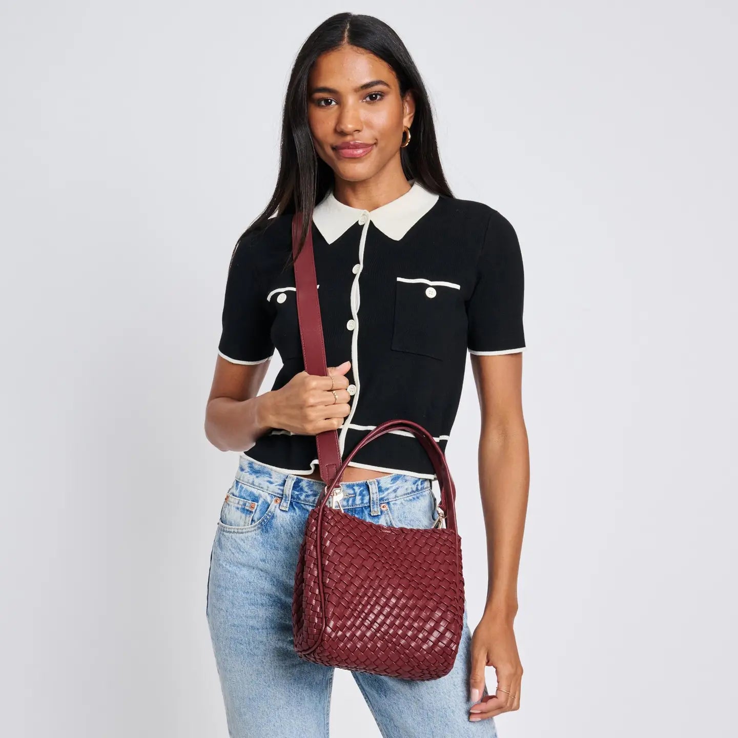 Roxy Woven Crossbody Bag - Burgundy-130 ACCESSORIES-Moda Luxe-July & June Women's Fashion Boutique Located in San Antonio, Texas