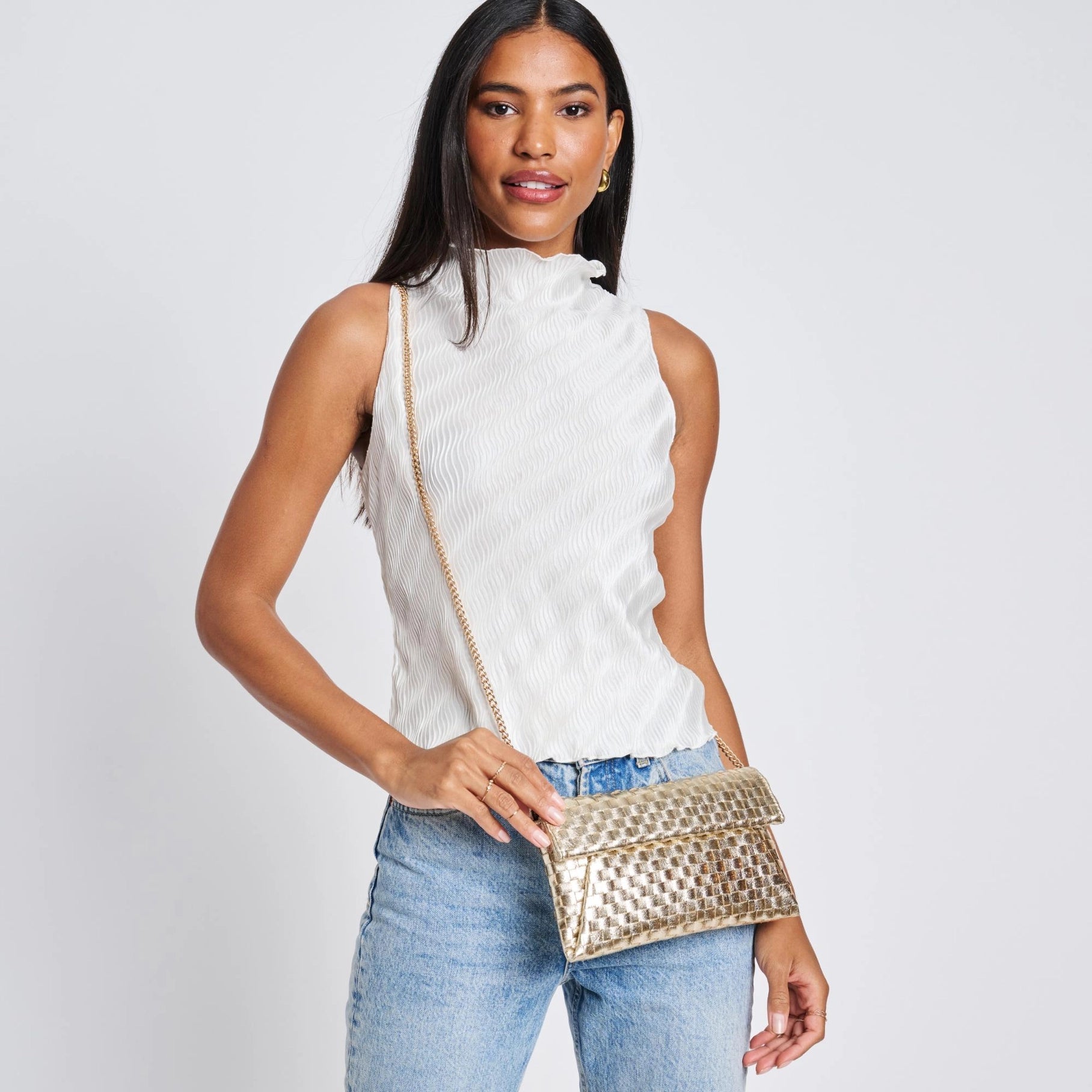 Priscilla Woven Clutch - Gold-130 ACCESSORIES-Moda Luxe-July & June Women's Fashion Boutique Located in San Antonio, Texas