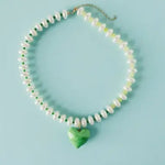 Green Heart Beaded & Pearl Necklace-110 Jewelry & Hair-MacRae & Co-July & June Women's Fashion Boutique Located in San Antonio, Texas