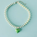 Green Heart Beaded & Pearl Necklace-110 Jewelry & Hair-MacRae & Co-July & June Women's Fashion Boutique Located in San Antonio, Texas