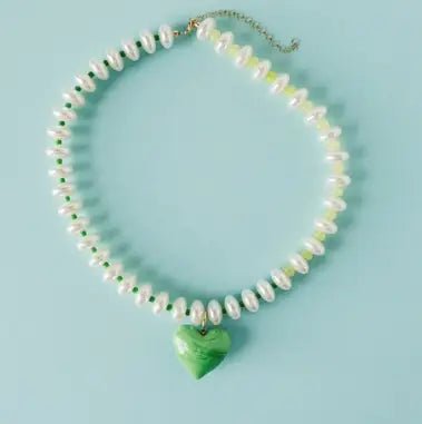 Green Heart Beaded & Pearl Necklace-110 Jewelry & Hair-MacRae & Co-July & June Women's Fashion Boutique Located in San Antonio, Texas
