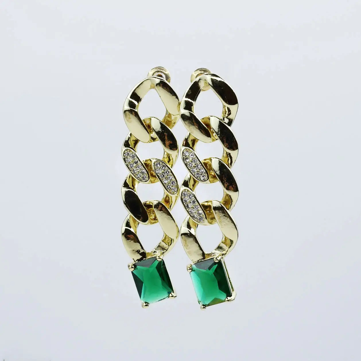 Treasure Jewels - Crystal Chain Drop Earrings - Emerald-110 Jewelry & Hair-Treasure Jewels-July & June Women's Fashion Boutique Located in San Antonio, Texas