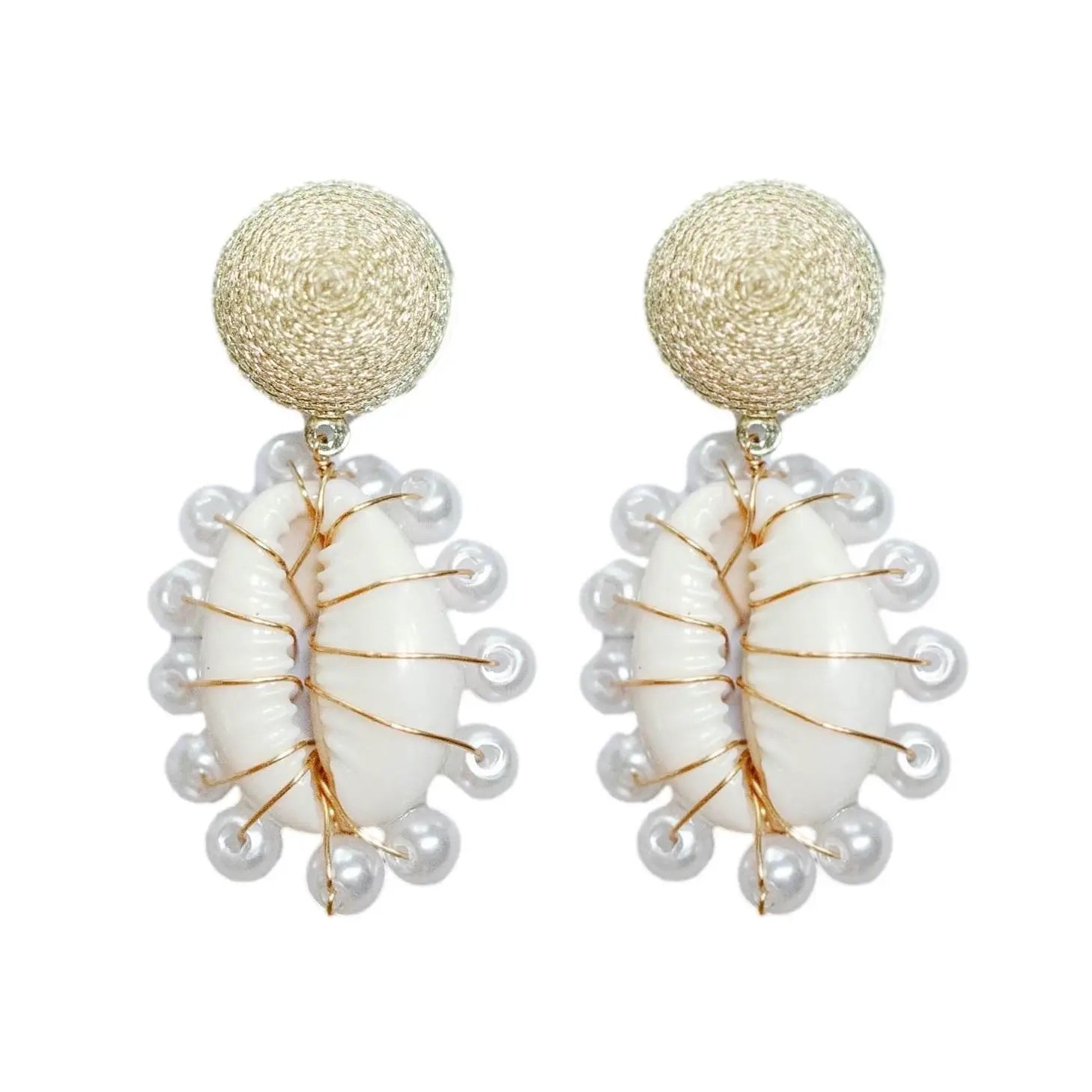 Pearl Wrapped Statement Shell Earrings-110 Jewelry & Hair-St Armands Designs of Sarasota-July & June Women's Fashion Boutique Located in San Antonio, Texas